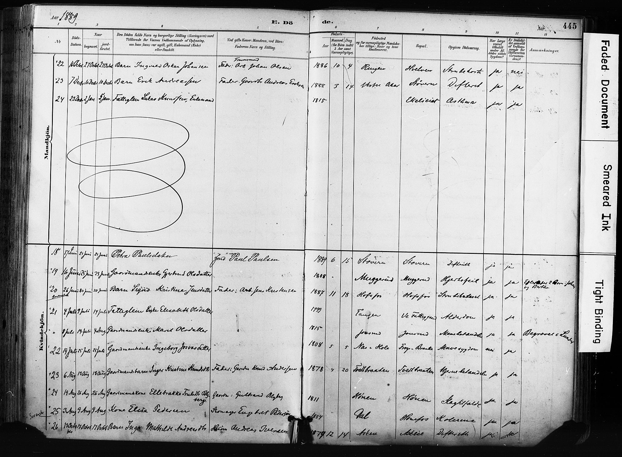 Norderhov kirkebøker, AV/SAKO-A-237/F/Fa/L0016: Parish register (official) no. 16, 1885-1902, p. 445