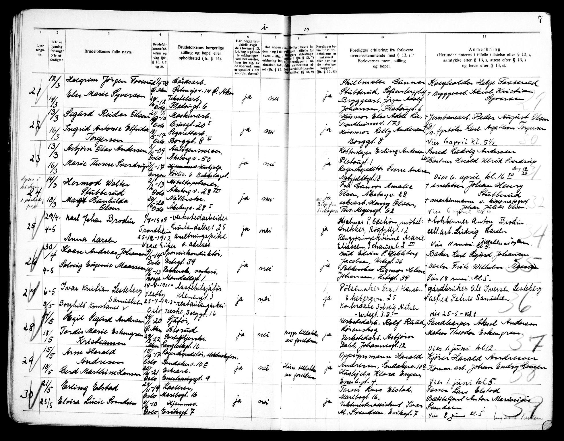 Grønland prestekontor Kirkebøker, AV/SAO-A-10848/H/Ha/L0004: Banns register no. 4, 1939-1951, p. 7