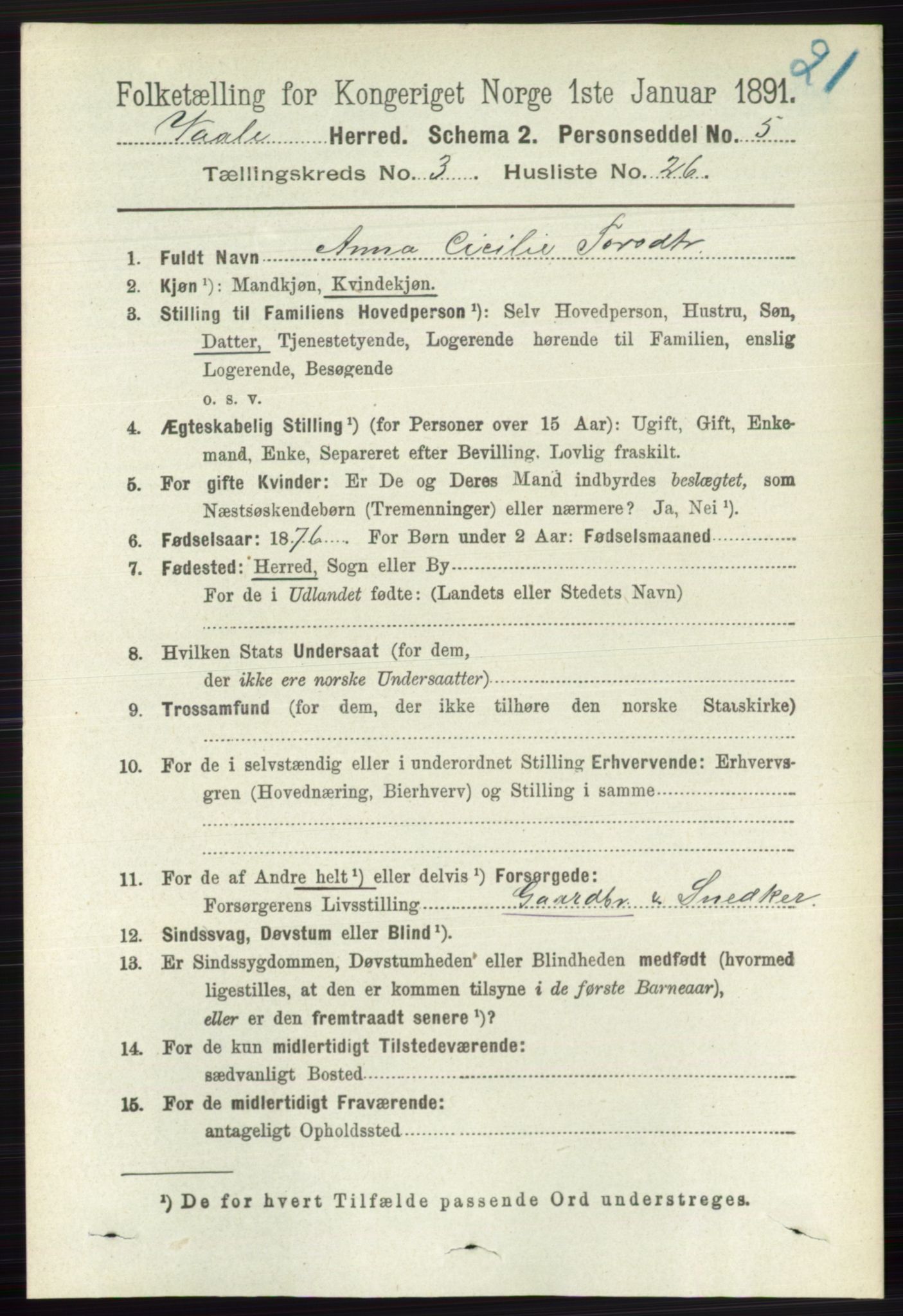 RA, 1891 census for 0716 Våle, 1891, p. 710