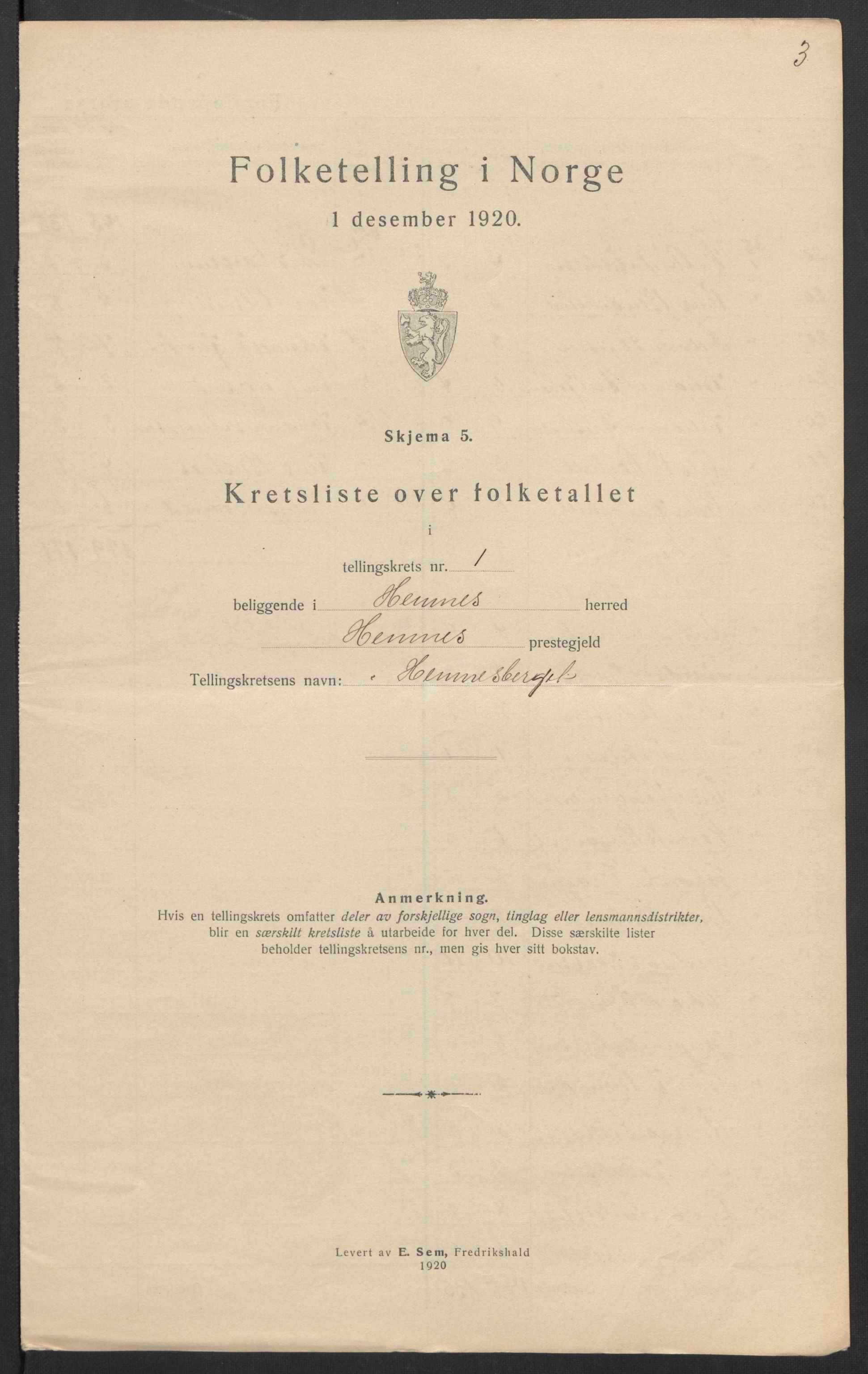 SAT, 1920 census for Hemnes, 1920, p. 13