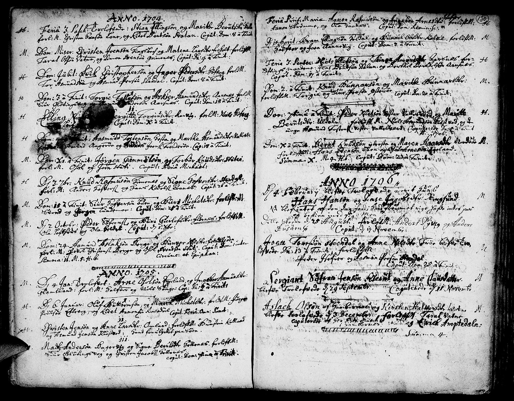 Vestre Moland sokneprestkontor, SAK/1111-0046/F/Fa/Fab/L0001: Parish register (official) no. A 1, 1687-1760, p. 130