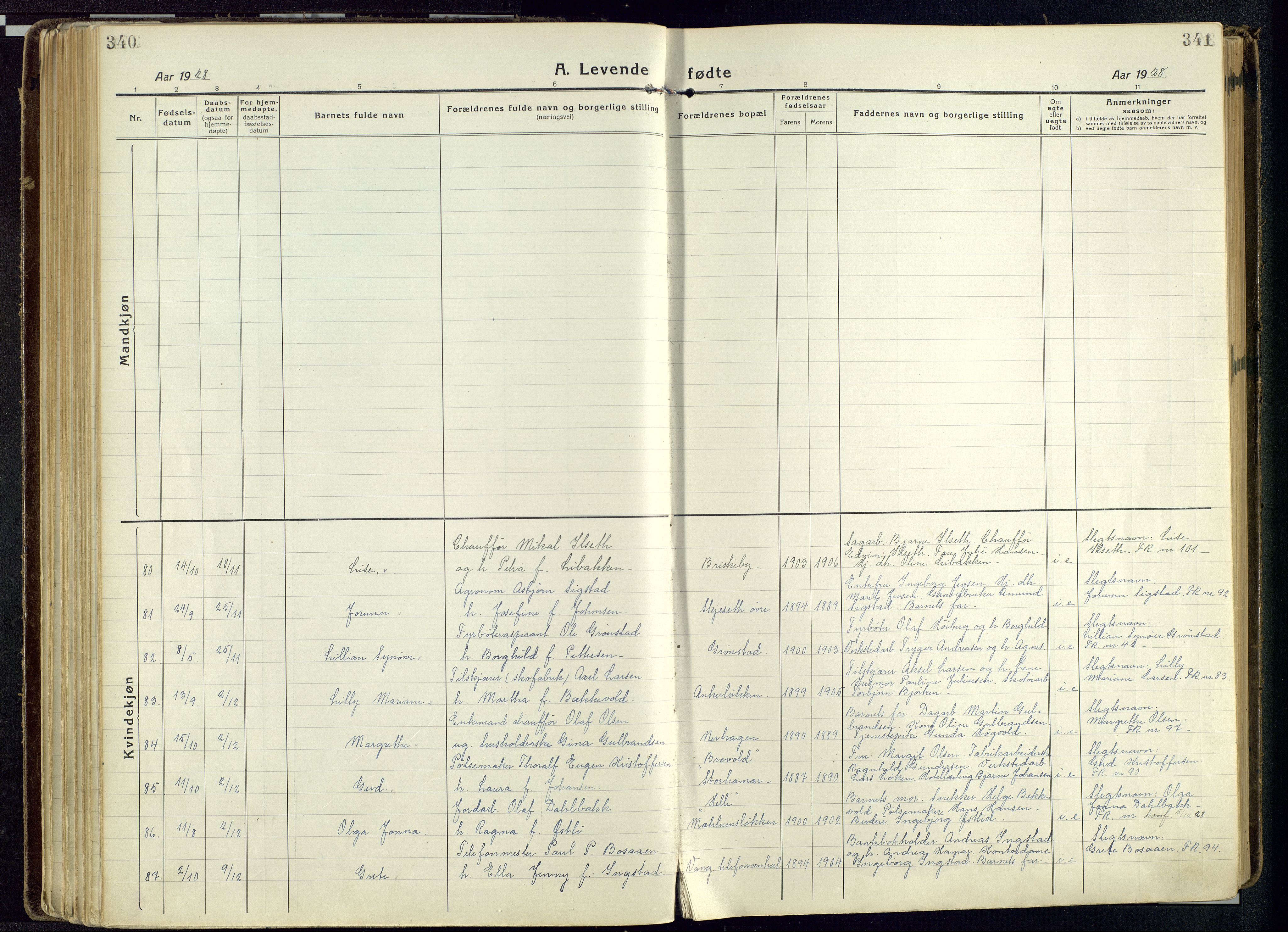 Vang prestekontor, Hedmark, AV/SAH-PREST-008/H/Ha/Haa/L0022: Parish register (official) no. 22, 1918-1944, p. 340-341