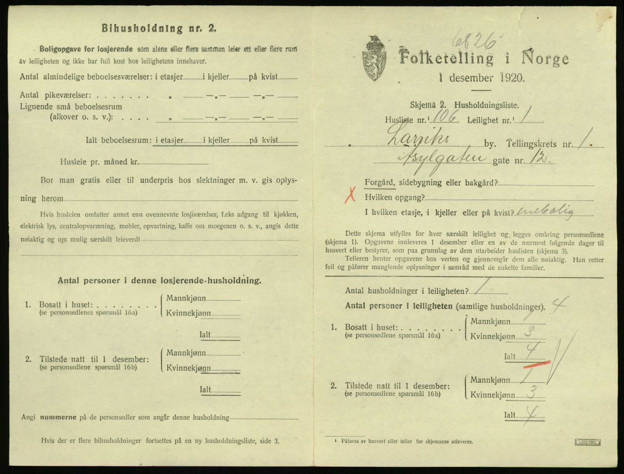 SAKO, 1920 census for Larvik, 1920, p. 3408