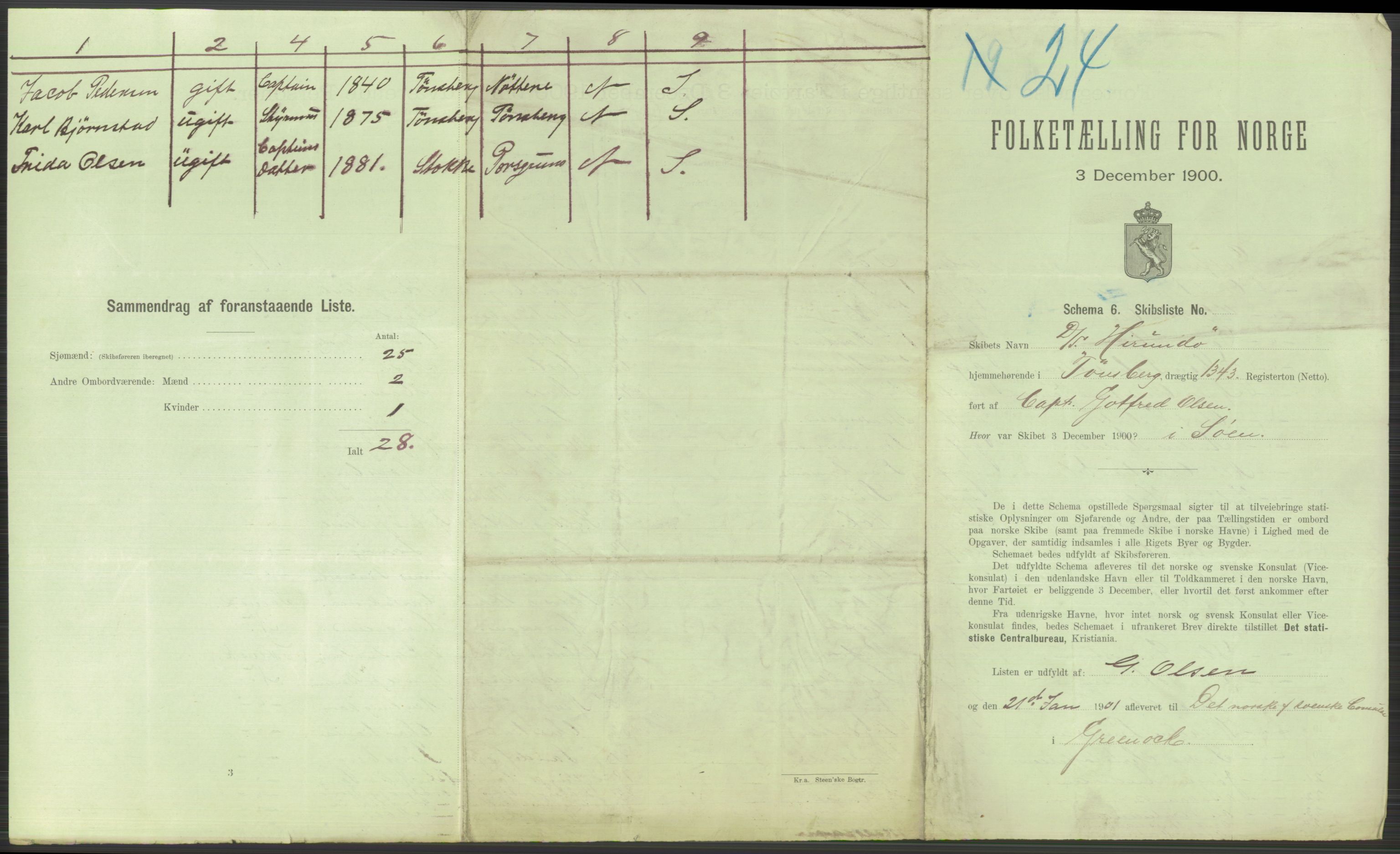 RA, 1900 Census - ship lists from ships in Norwegian harbours, harbours abroad and at sea, 1900, p. 6259