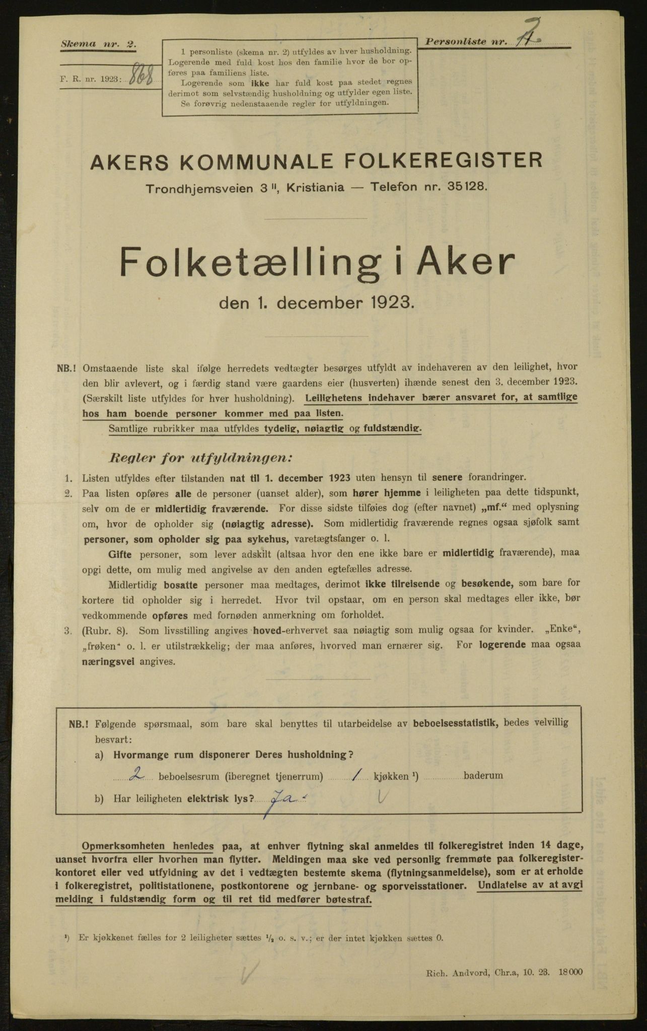 , Municipal Census 1923 for Aker, 1923, p. 5357