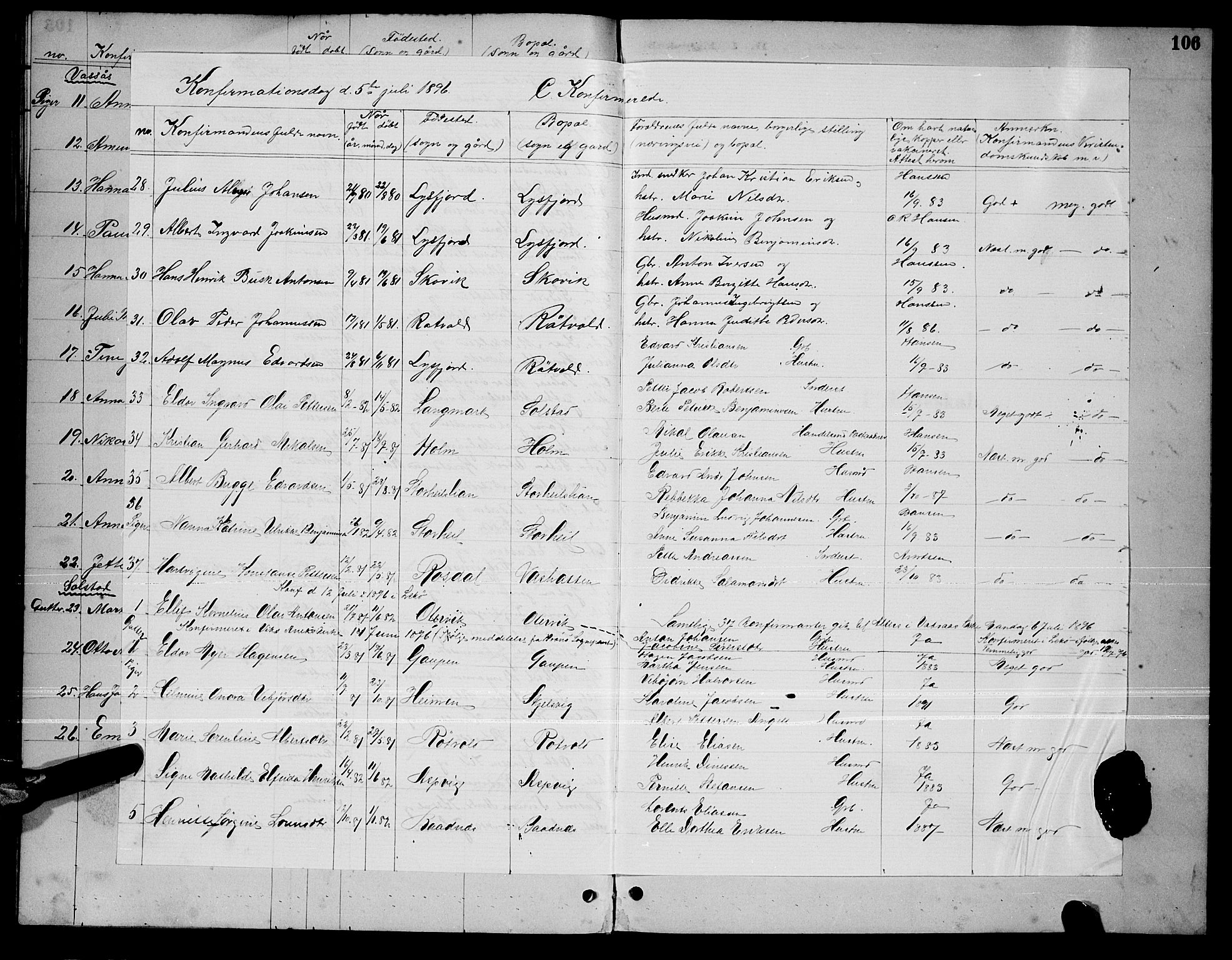 Ministerialprotokoller, klokkerbøker og fødselsregistre - Nordland, AV/SAT-A-1459/810/L0160: Parish register (copy) no. 810C03, 1884-1896, p. 106