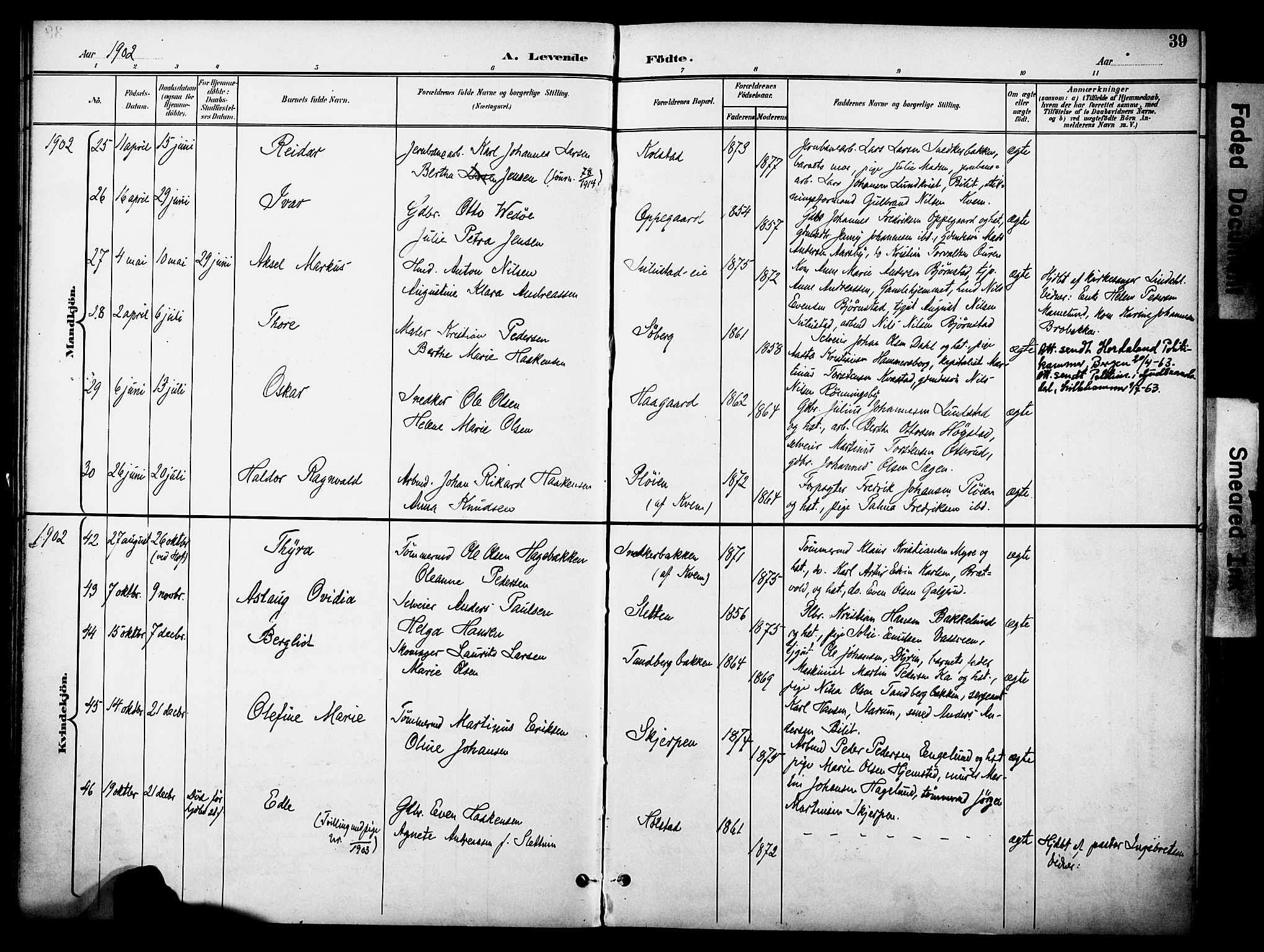 Østre Toten prestekontor, AV/SAH-PREST-104/H/Ha/Haa/L0009: Parish register (official) no. 9, 1897-1913, p. 39