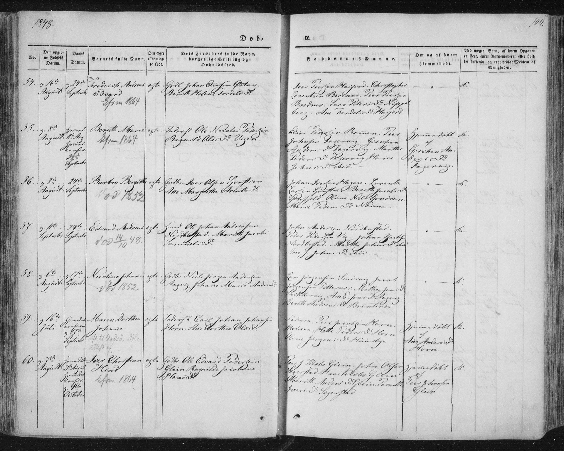 Ministerialprotokoller, klokkerbøker og fødselsregistre - Nordland, AV/SAT-A-1459/838/L0549: Parish register (official) no. 838A07, 1840-1854, p. 104