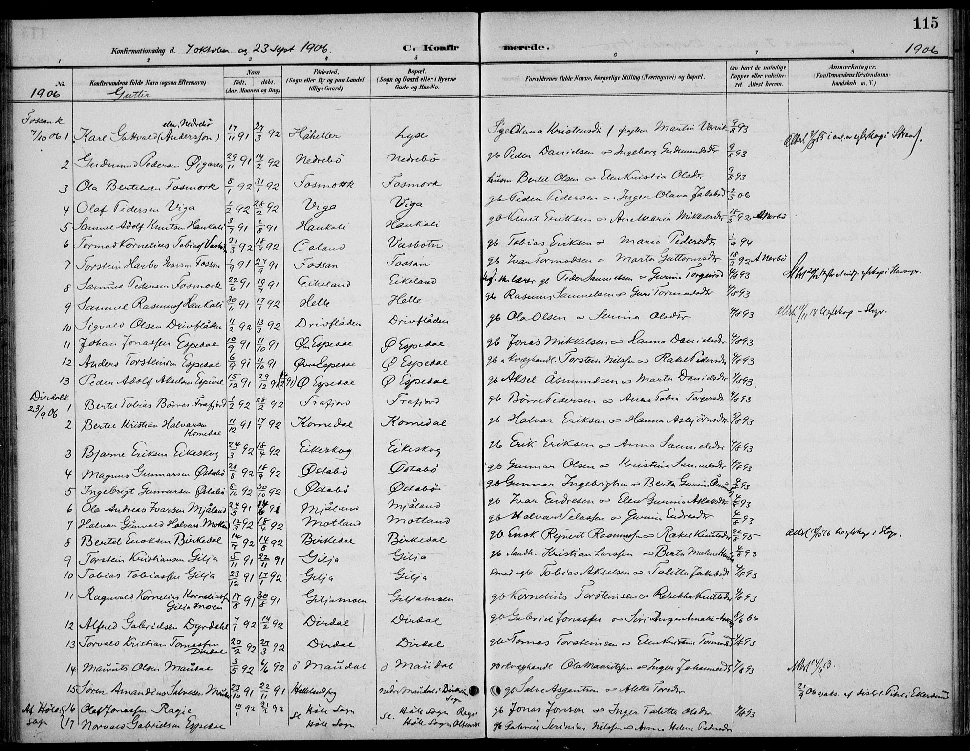 Høgsfjord sokneprestkontor, SAST/A-101624/H/Ha/Haa/L0007: Parish register (official) no. A 7, 1898-1917, p. 115