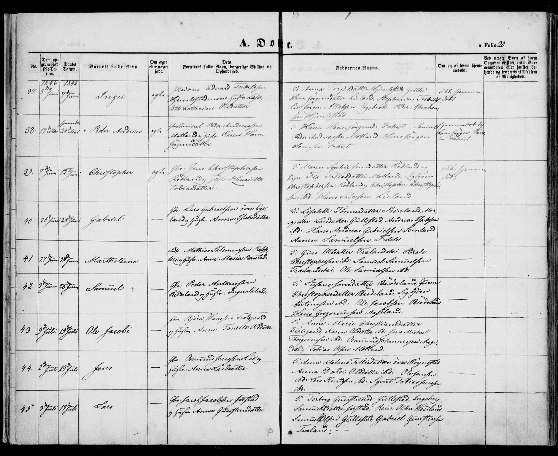 Kvinesdal sokneprestkontor, AV/SAK-1111-0026/F/Fa/Fab/L0005: Parish register (official) no. A 5, 1844-1857, p. 20