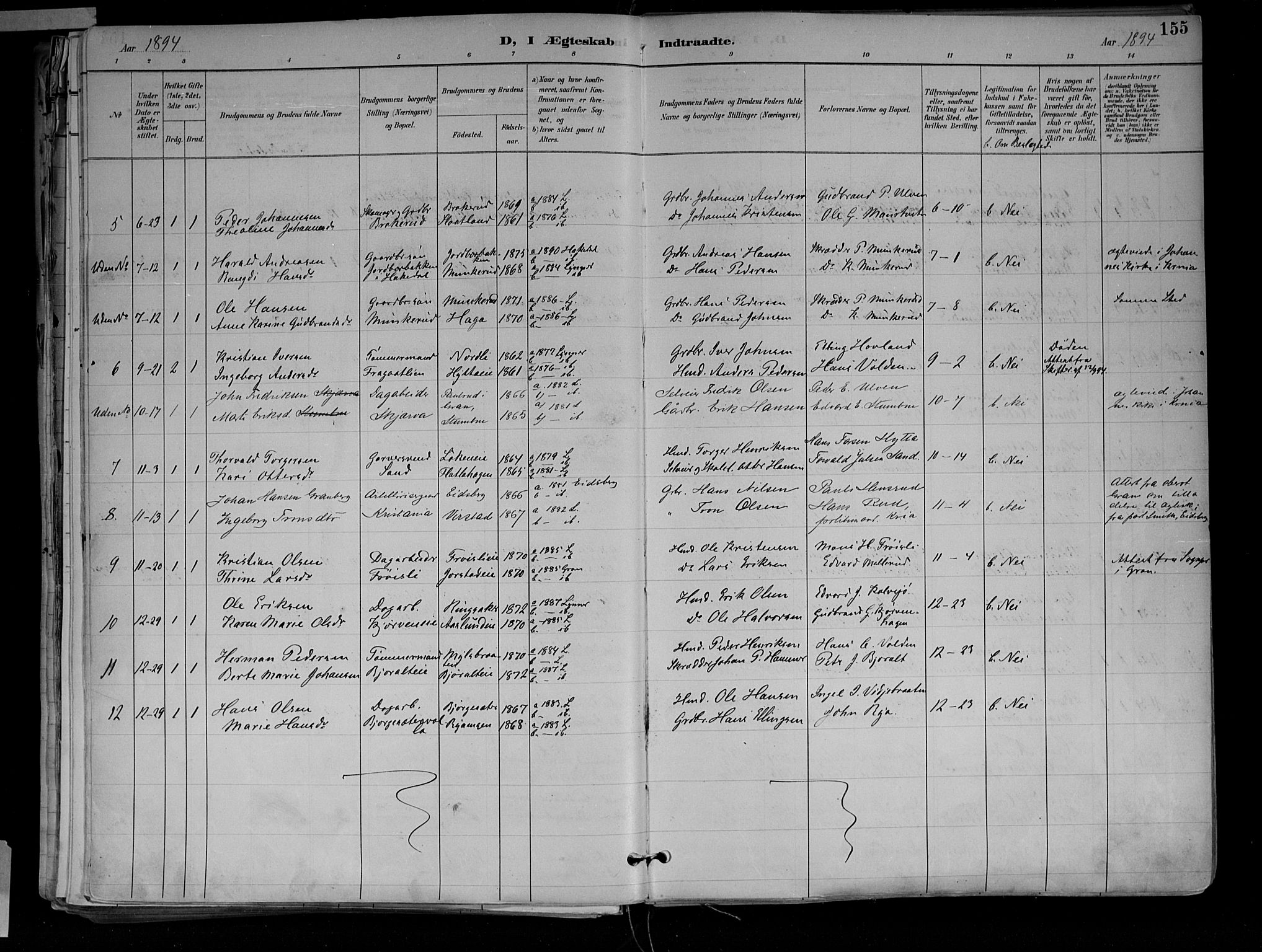 Jevnaker prestekontor, SAH/PREST-116/H/Ha/Haa/L0010: Parish register (official) no. 10, 1891-1906, p. 155