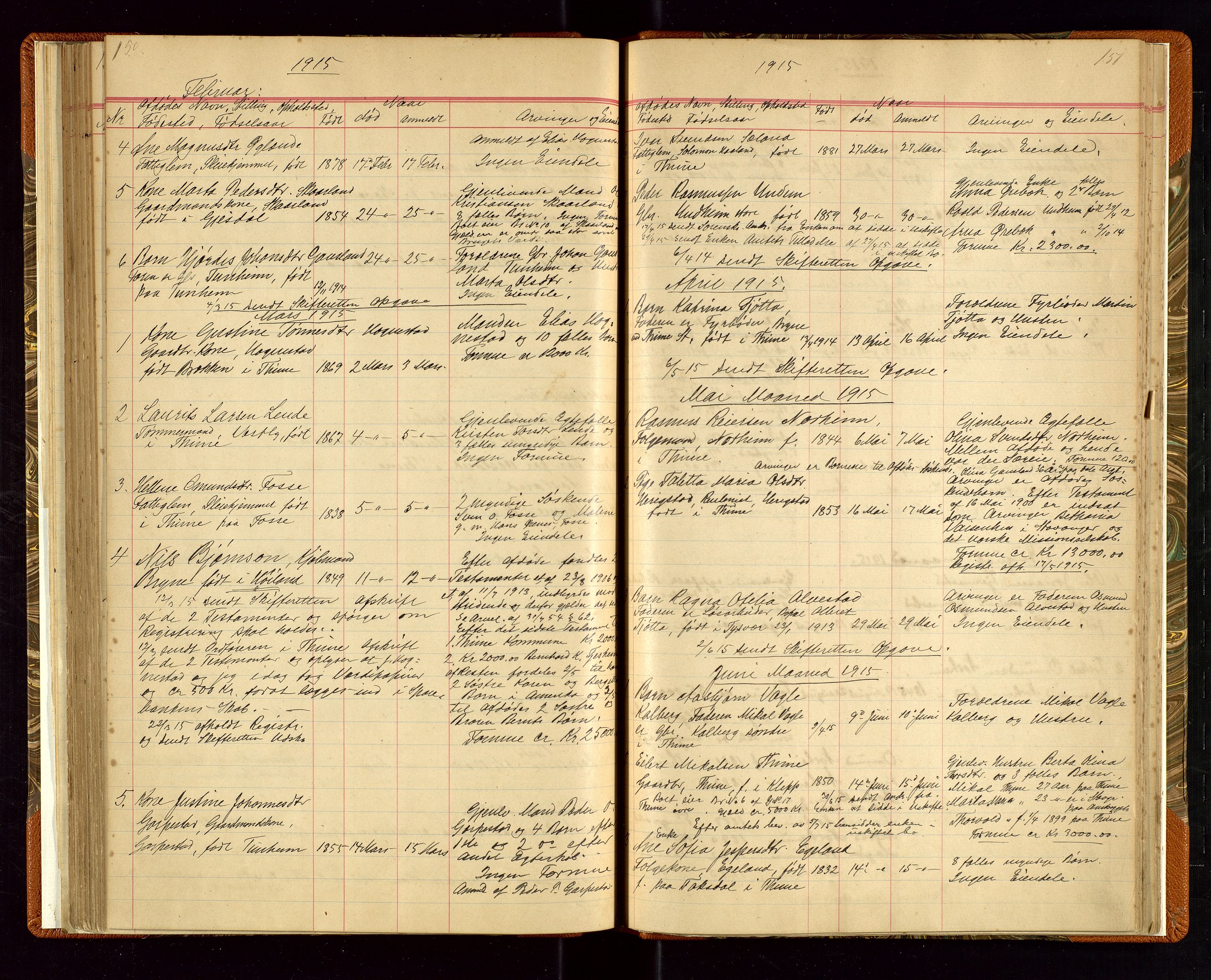 Time lensmannskontor, SAST/A-100420/Gga/L0001: Dødsfallprotokoll m/alfabetisk register, 1880-1921, p. 150-151