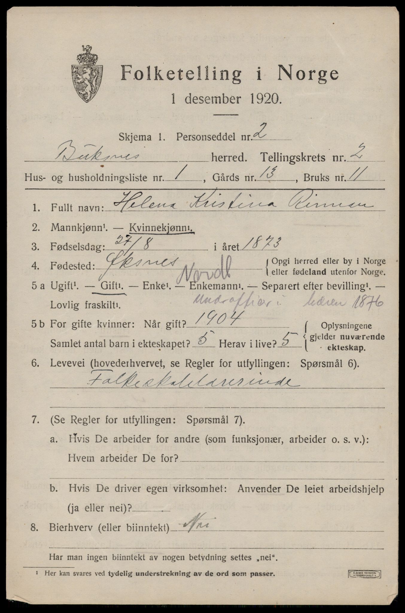 SAT, 1920 census for Buksnes, 1920, p. 1987