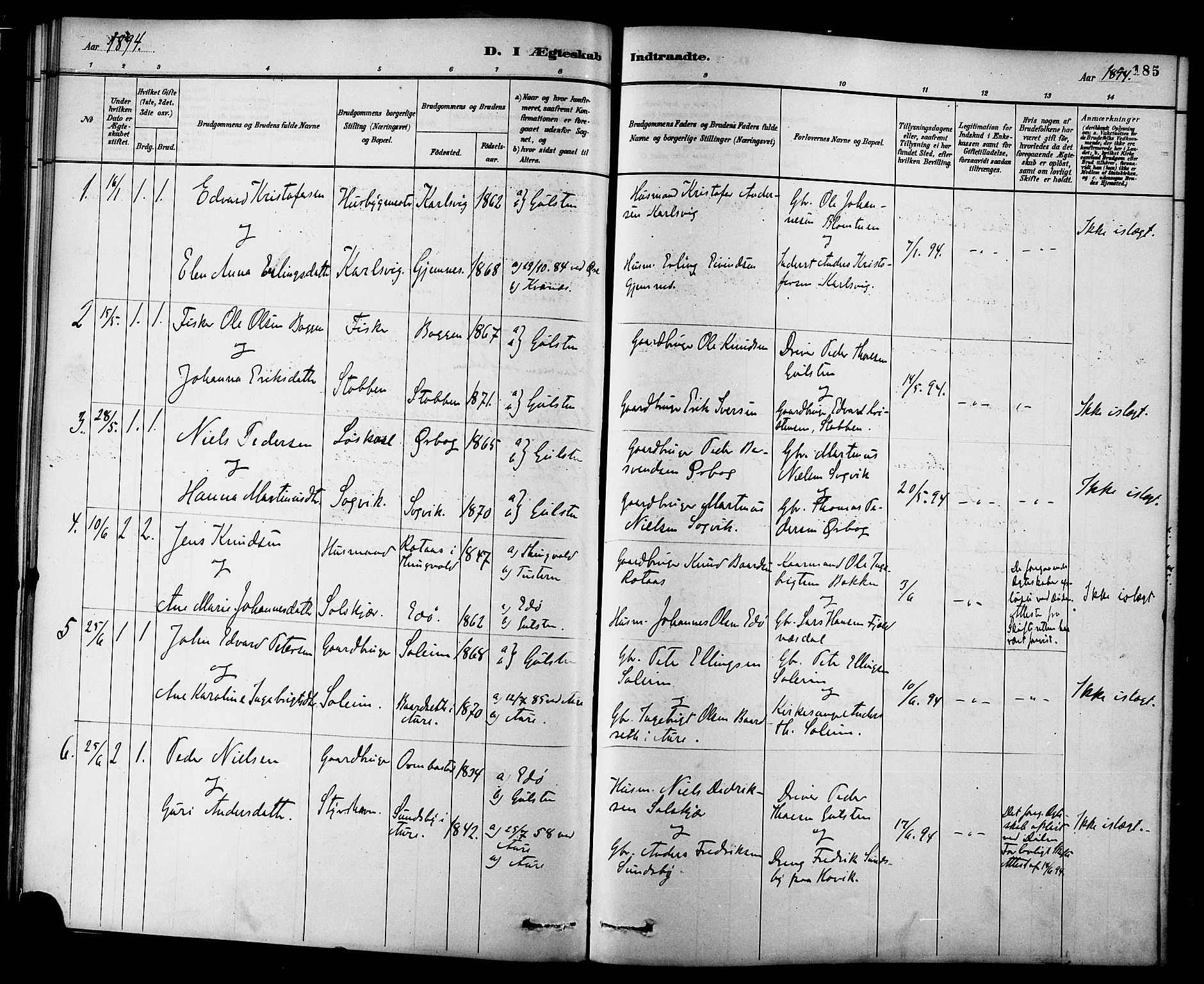 Ministerialprotokoller, klokkerbøker og fødselsregistre - Møre og Romsdal, AV/SAT-A-1454/577/L0896: Parish register (official) no. 577A03, 1880-1898, p. 185