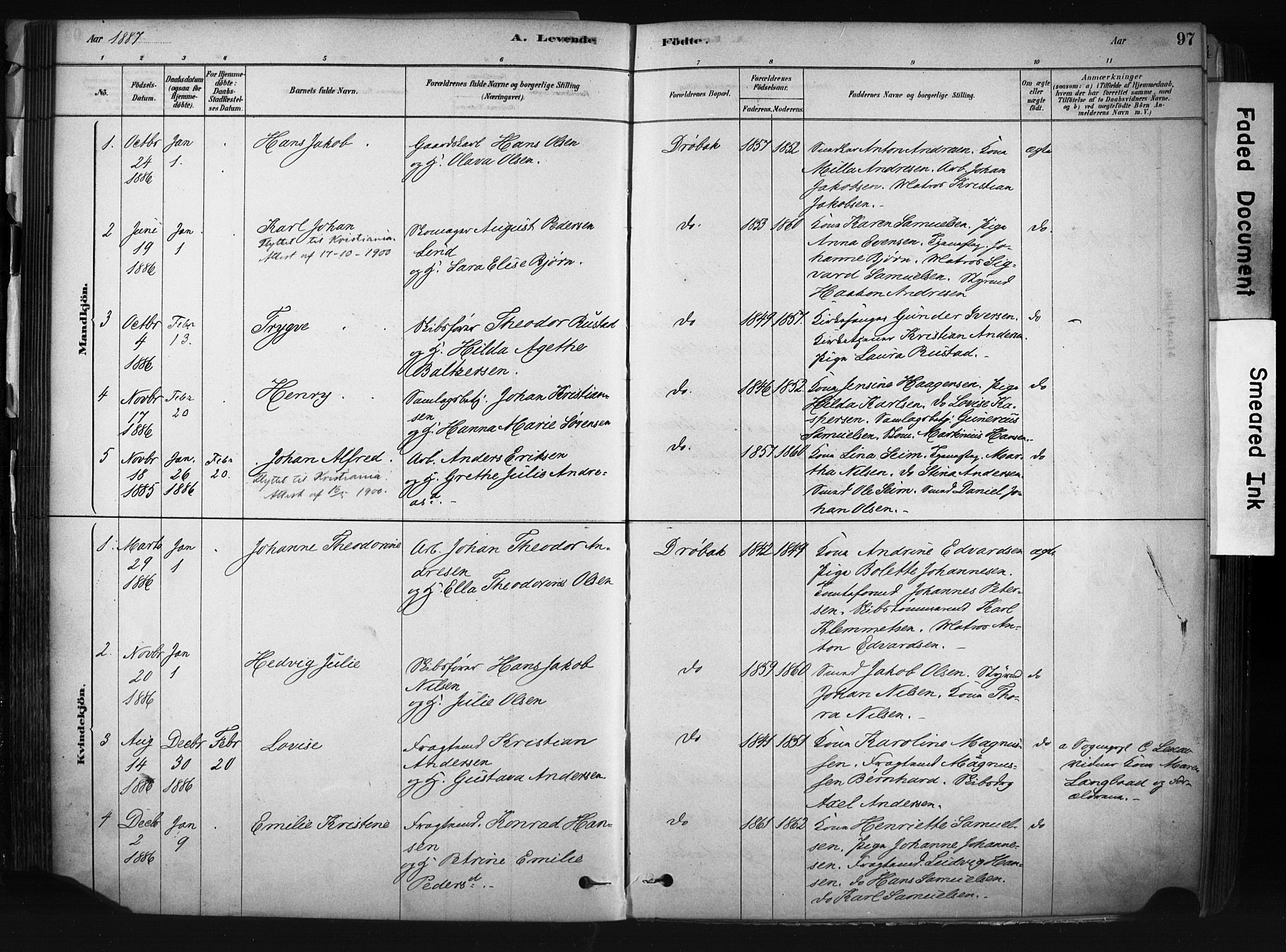 Drøbak prestekontor Kirkebøker, AV/SAO-A-10142a/F/Fb/L0001: Parish register (official) no. II 1, 1878-1891, p. 97