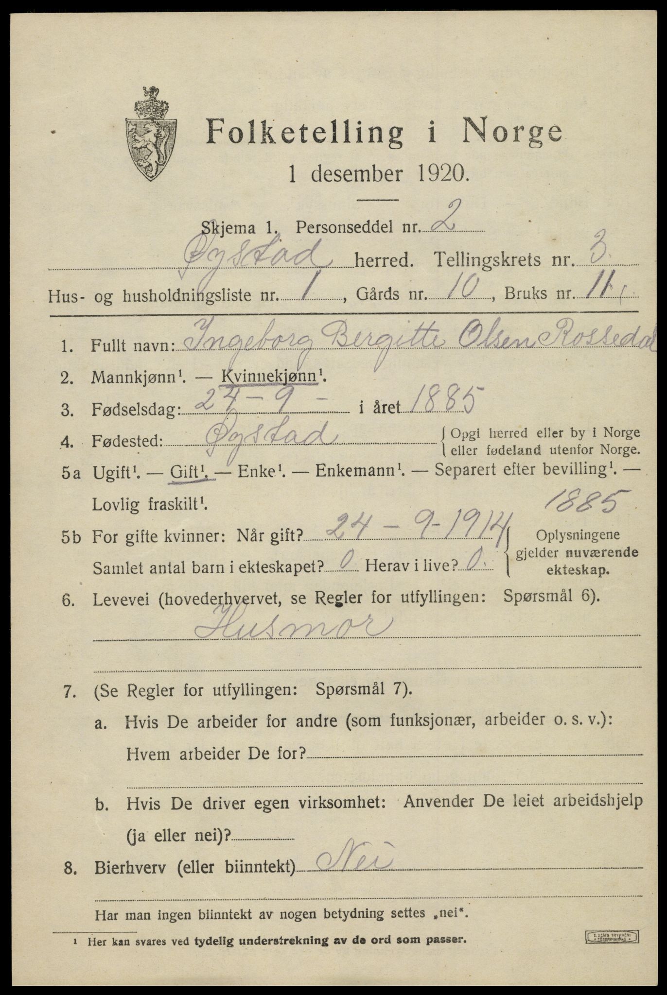 SAK, 1920 census for Øyestad, 1920, p. 2690