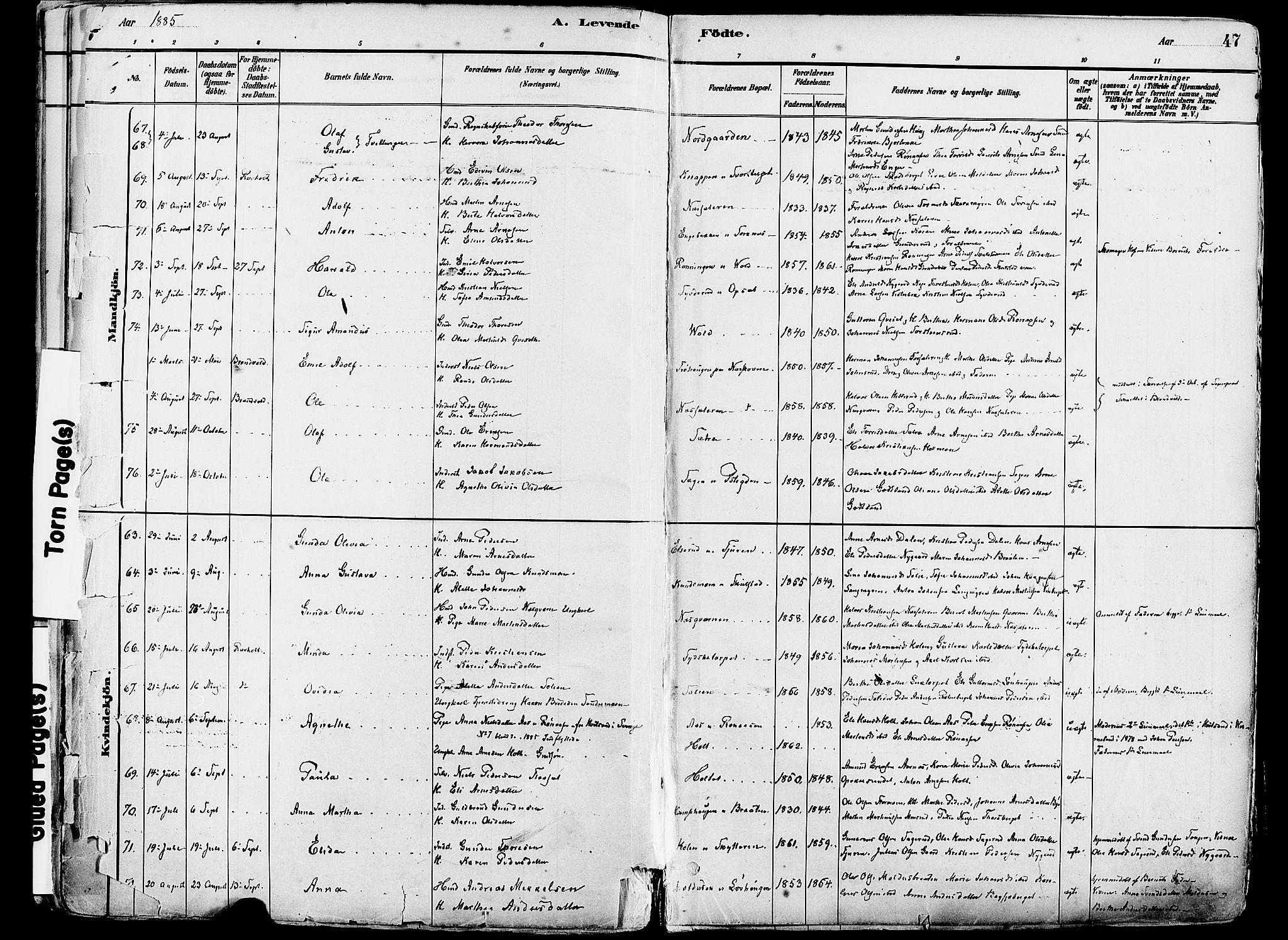 Grue prestekontor, SAH/PREST-036/H/Ha/Haa/L0012: Parish register (official) no. 12, 1881-1897, p. 47