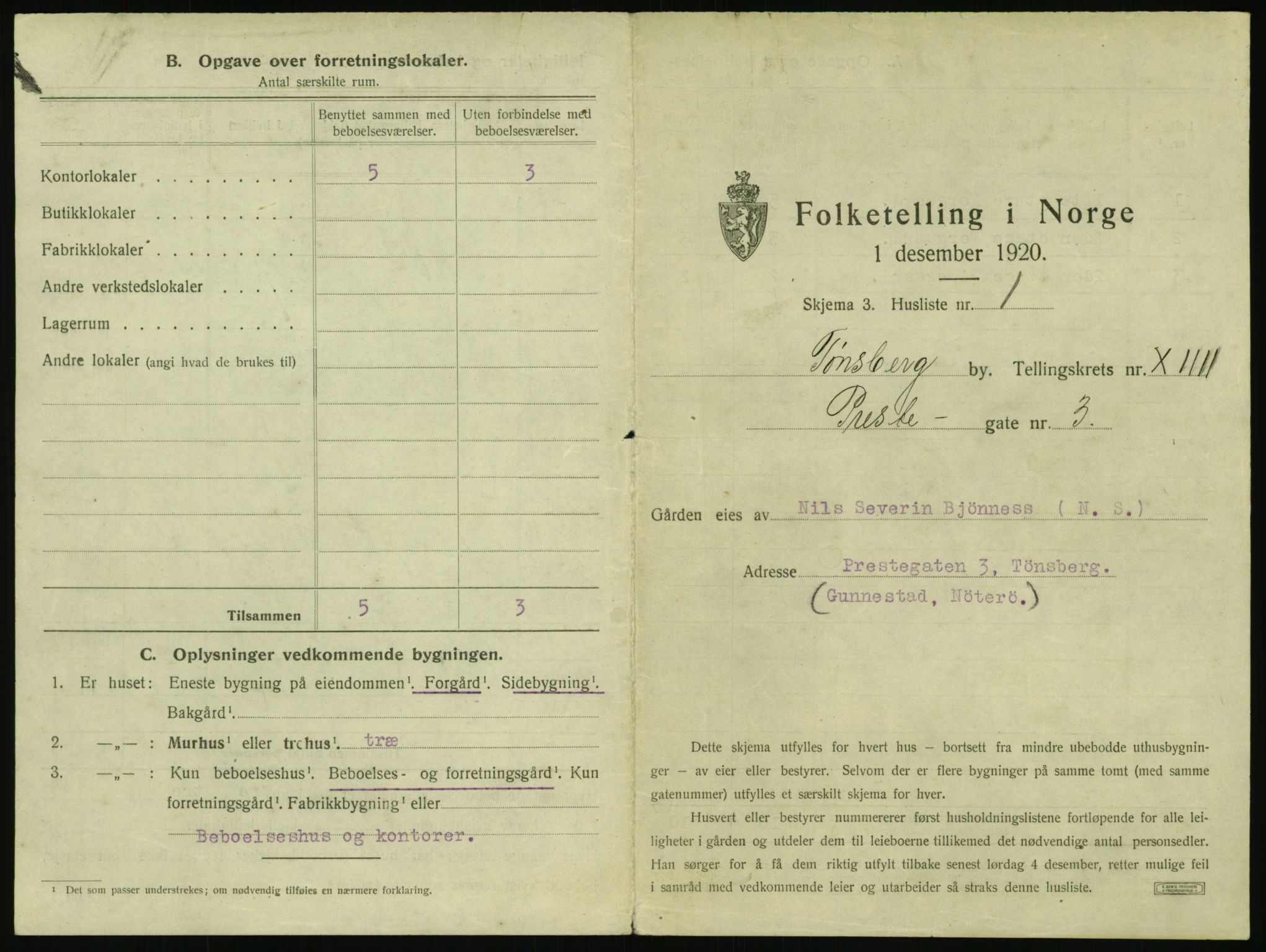 SAKO, 1920 census for Tønsberg, 1920, p. 1461