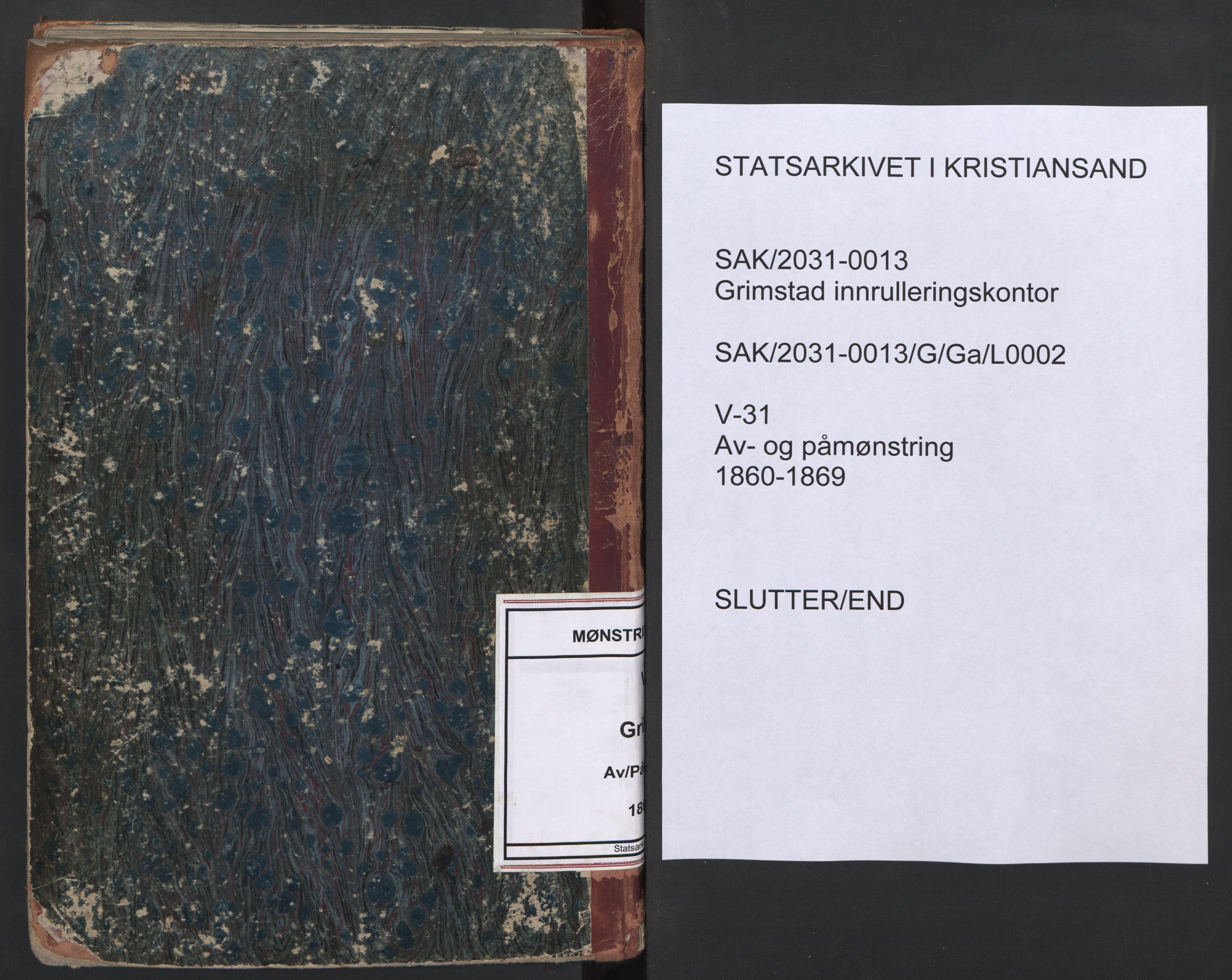 Grimstad mønstringskrets, SAK/2031-0013/G/Ga/L0002: Av- og påmønstring, V-31, 1860-1869, p. 101