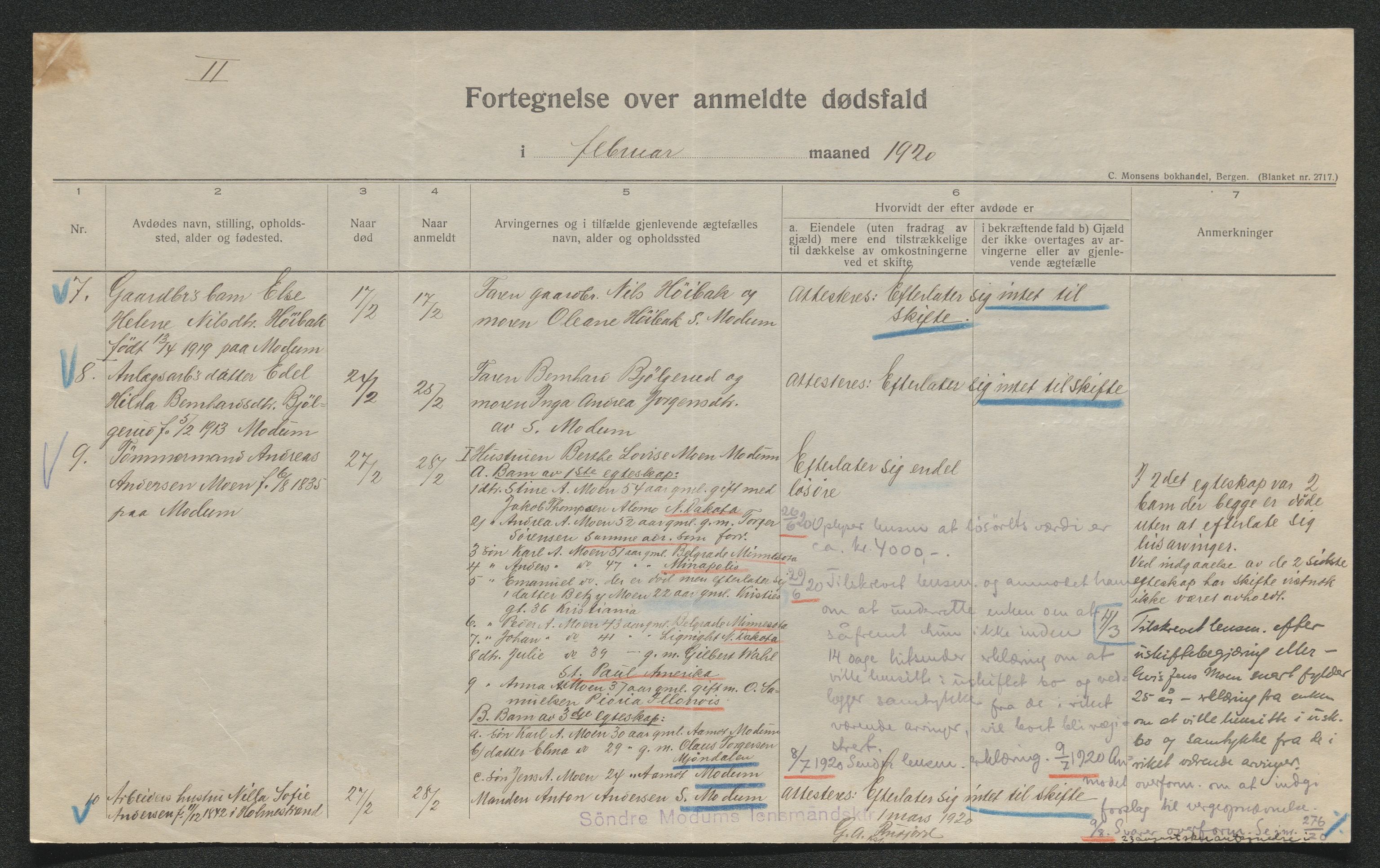 Eiker, Modum og Sigdal sorenskriveri, AV/SAKO-A-123/H/Ha/Hab/L0040: Dødsfallsmeldinger, 1920-1921, p. 316