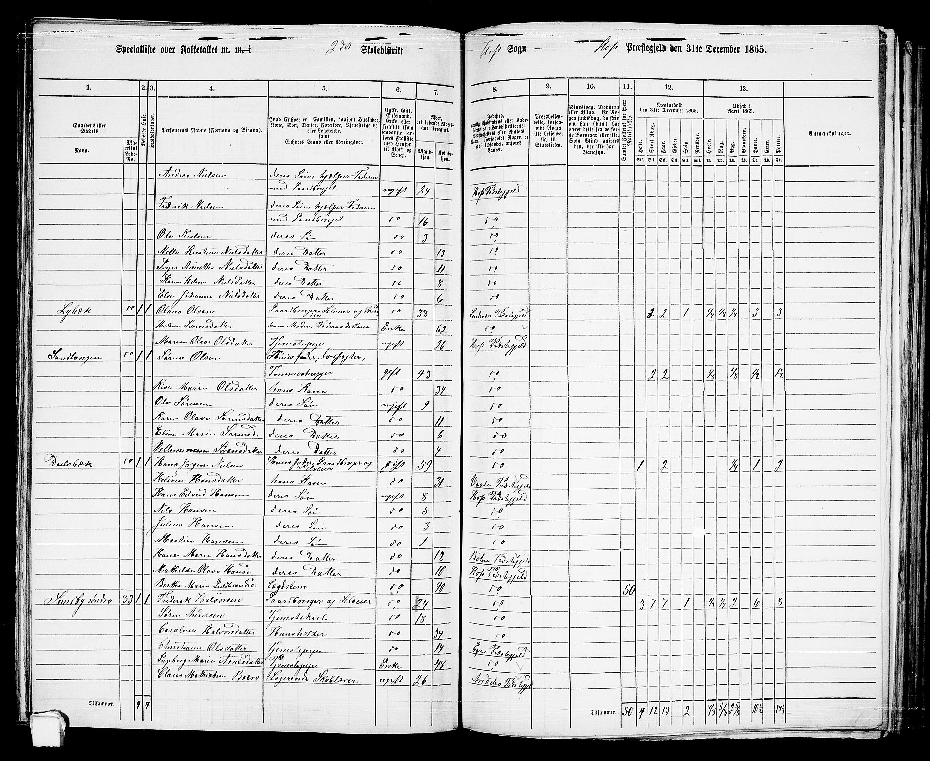 RA, 1865 census for Hof, 1865, p. 108