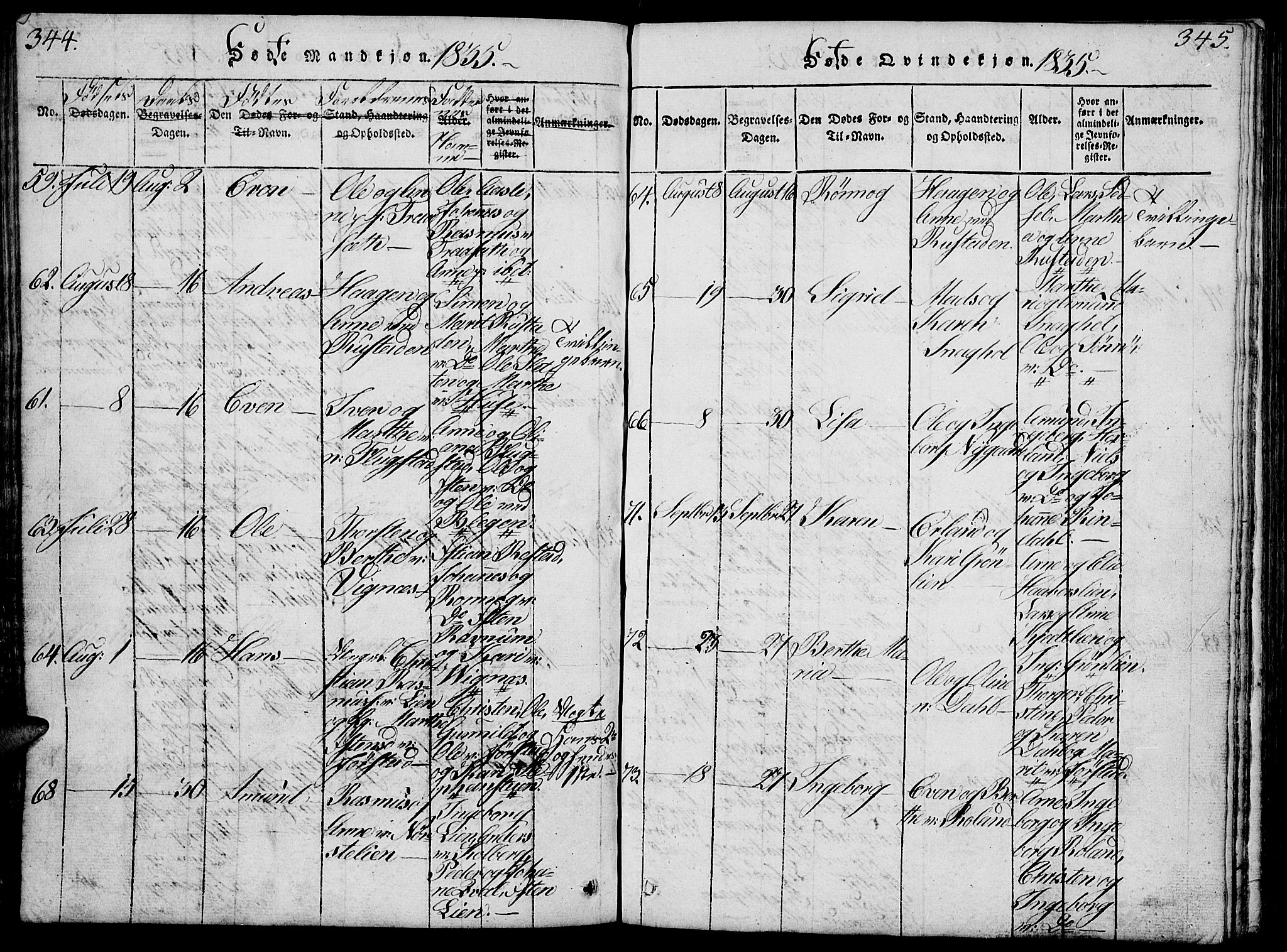 Fåberg prestekontor, SAH/PREST-086/H/Ha/Hab/L0004: Parish register (copy) no. 4, 1818-1837, p. 344-345