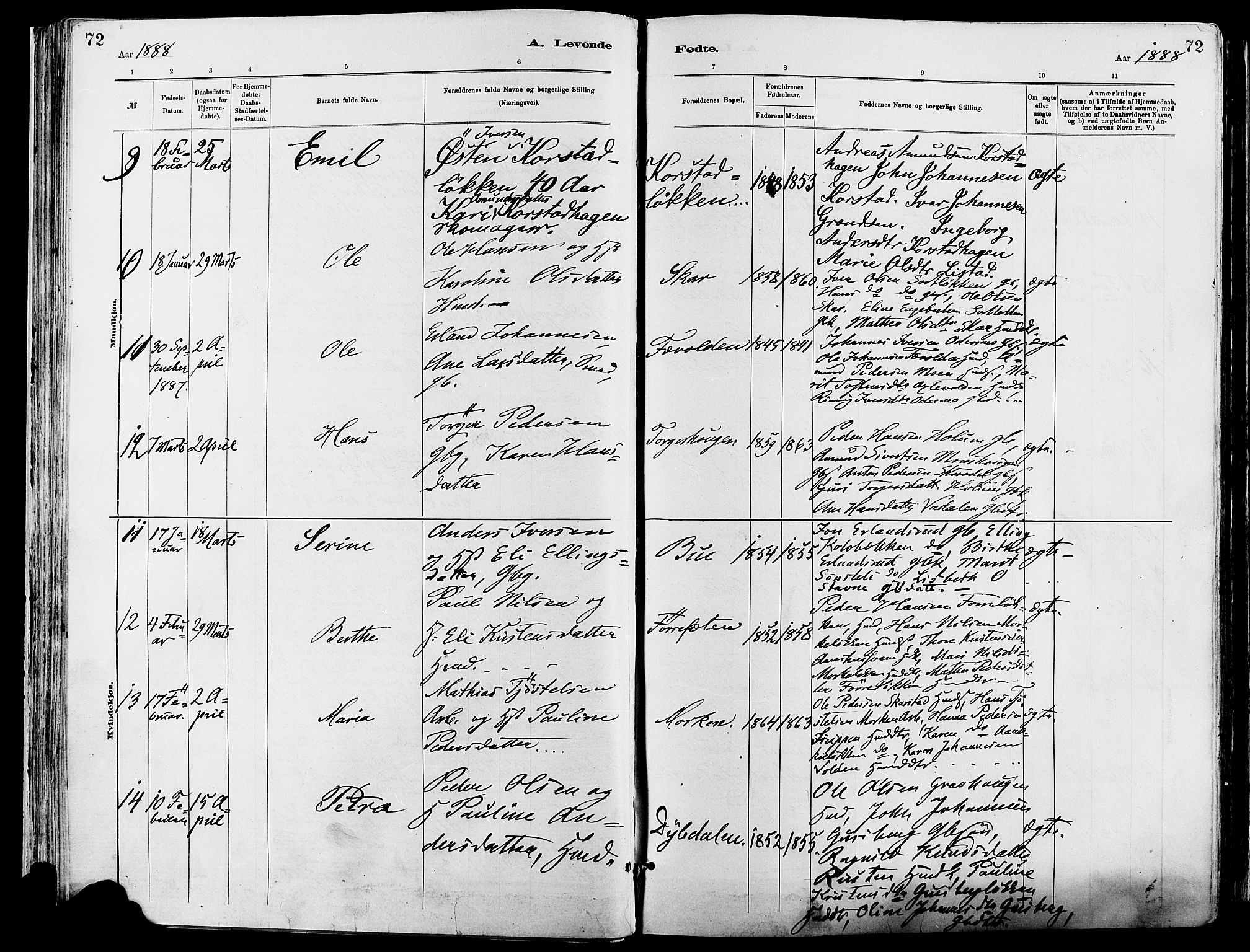 Sør-Fron prestekontor, AV/SAH-PREST-010/H/Ha/Haa/L0003: Parish register (official) no. 3, 1881-1897, p. 72