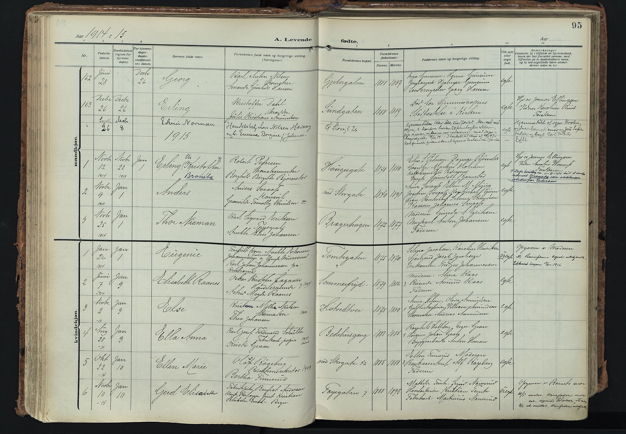 Bragernes kirkebøker, SAKO/A-6/F/Fb/L0010: Parish register (official) no. II 10, 1911-1922, p. 95