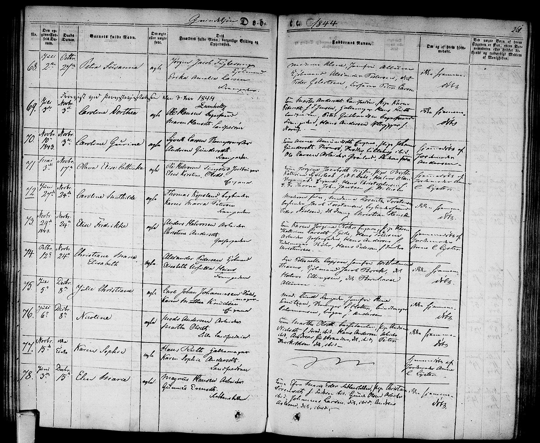 Bragernes kirkebøker, AV/SAKO-A-6/F/Fb/L0001: Parish register (official) no. II 1, 1830-1847, p. 261