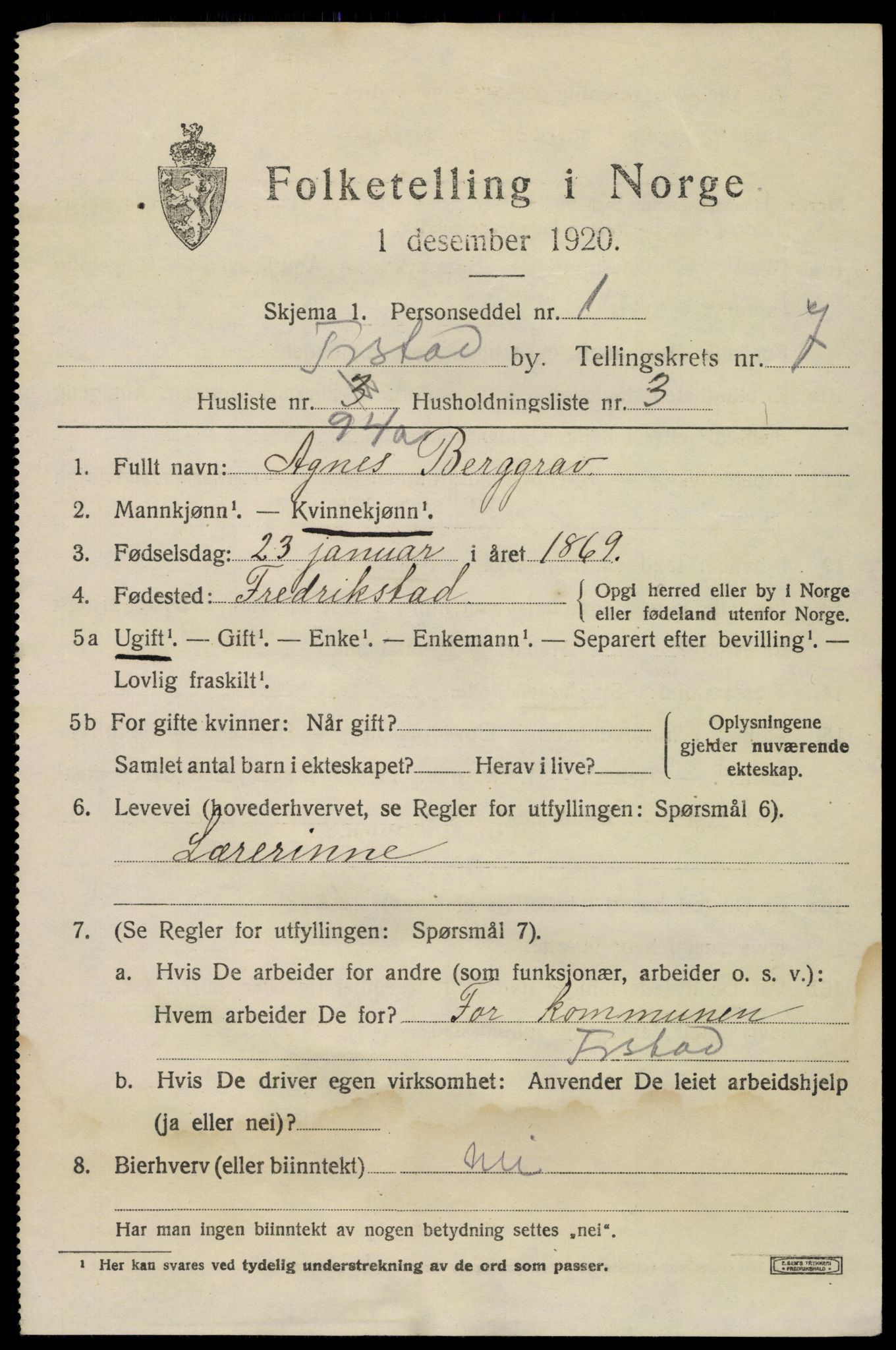 SAO, 1920 census for Fredrikstad, 1920, p. 23523