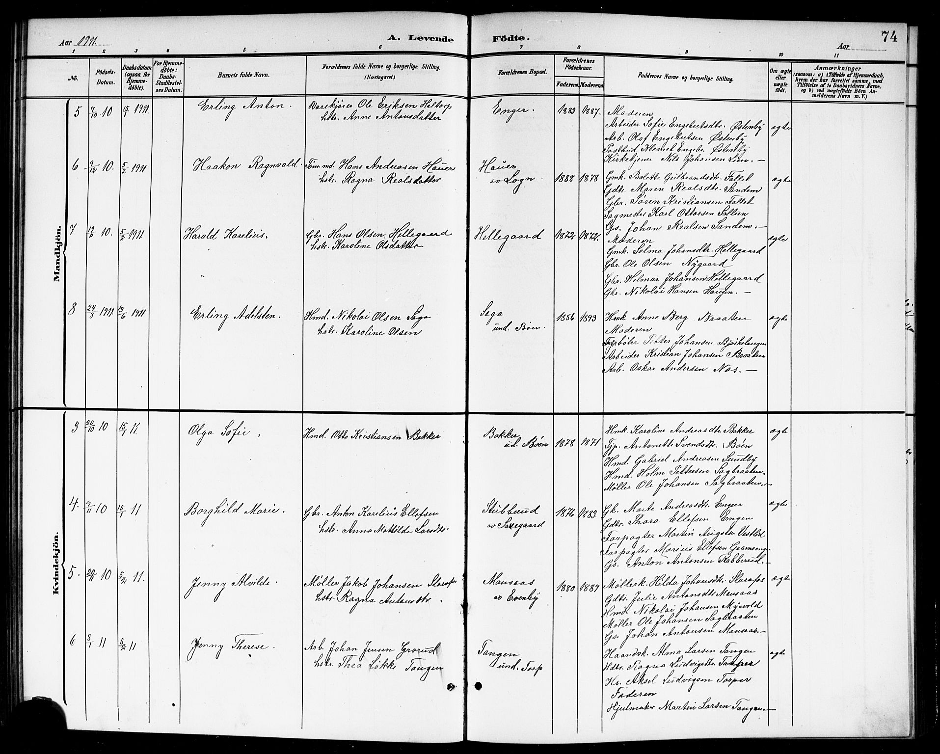 Høland prestekontor Kirkebøker, AV/SAO-A-10346a/G/Gb/L0001: Parish register (copy) no. II 1, 1902-1919, p. 74