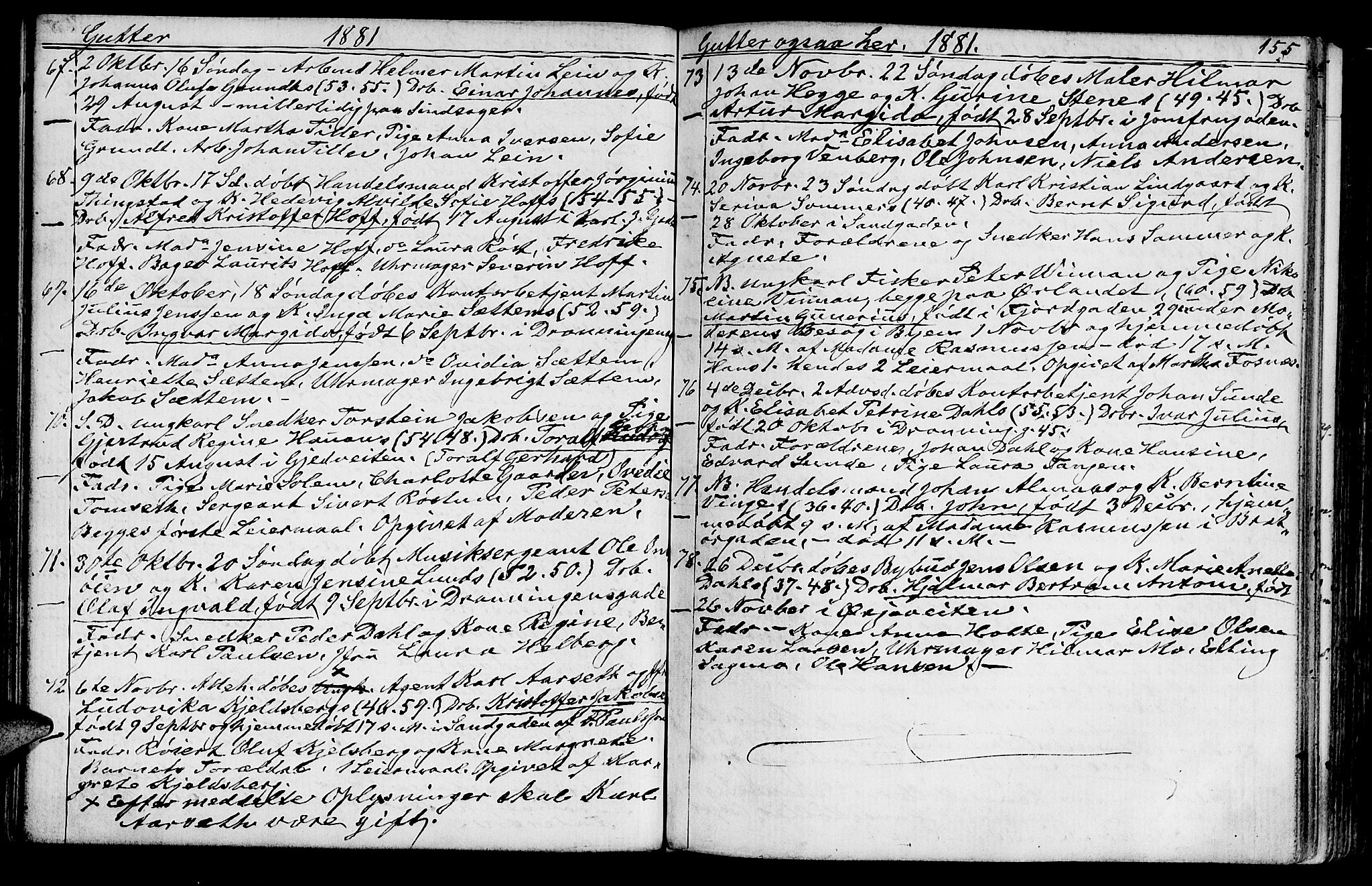 Ministerialprotokoller, klokkerbøker og fødselsregistre - Sør-Trøndelag, SAT/A-1456/602/L0142: Parish register (copy) no. 602C10, 1872-1894, p. 155