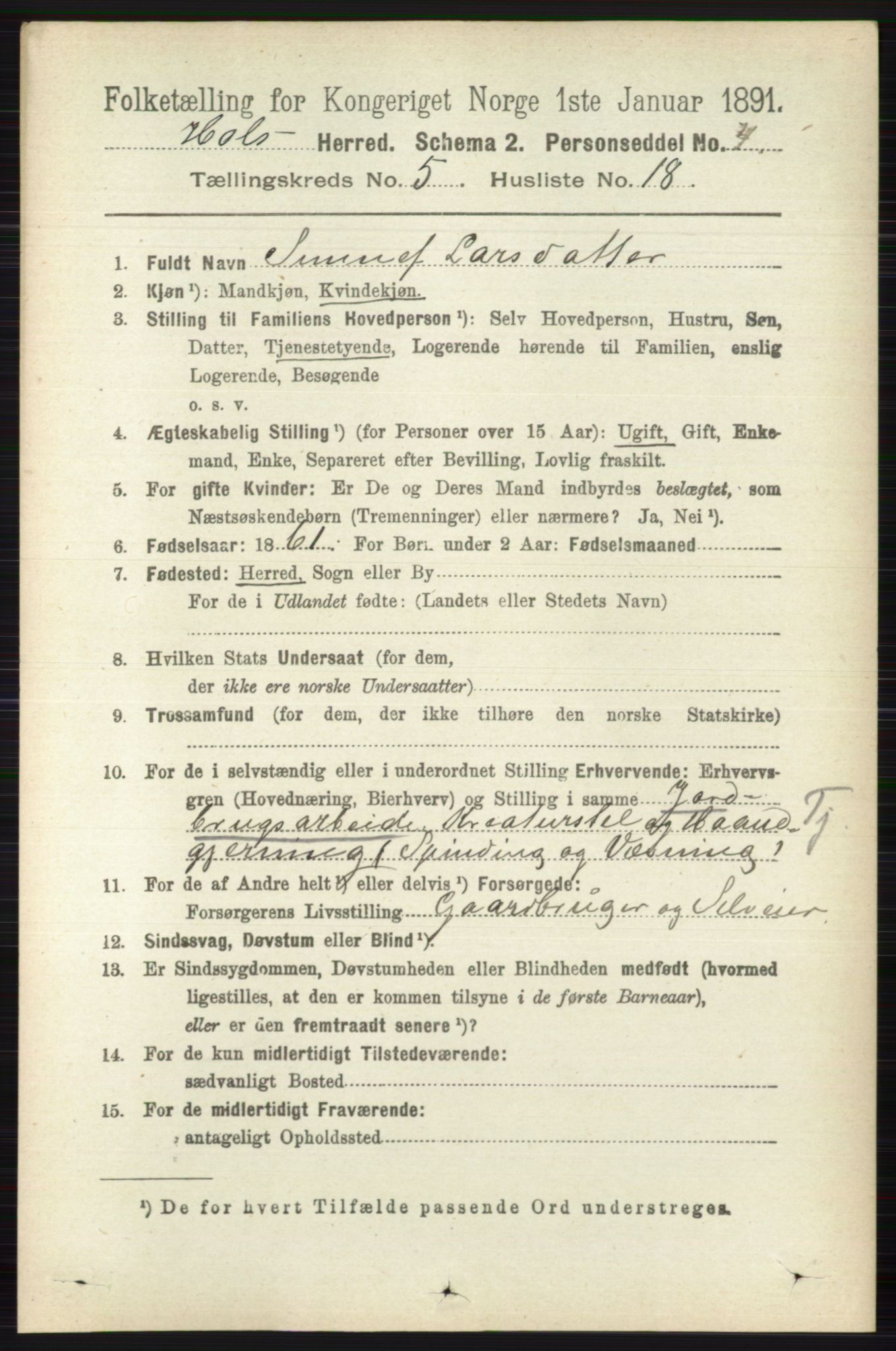 RA, 1891 census for 0620 Hol, 1891, p. 1560