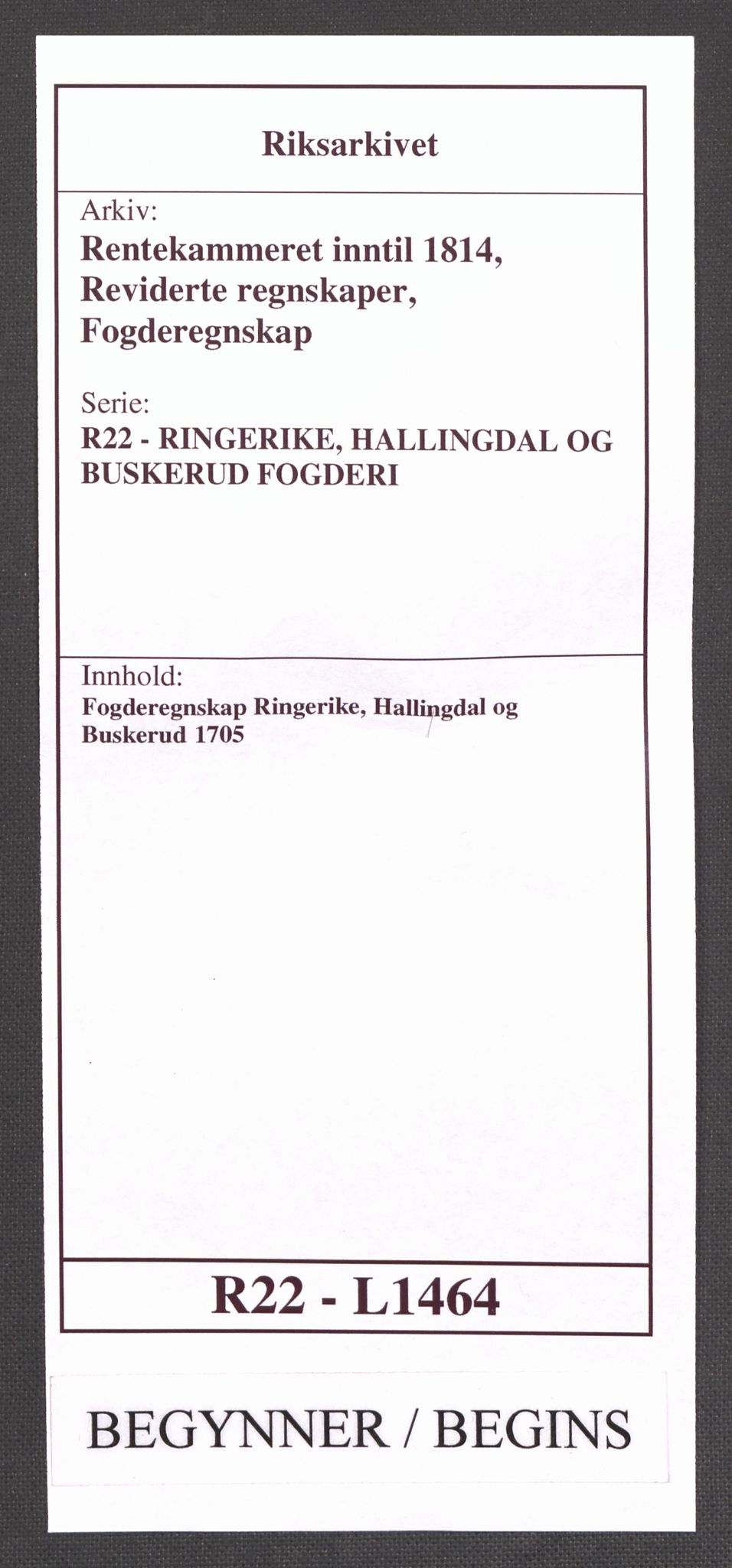 Rentekammeret inntil 1814, Reviderte regnskaper, Fogderegnskap, AV/RA-EA-4092/R22/L1464: Fogderegnskap Ringerike, Hallingdal og Buskerud, 1705, p. 1