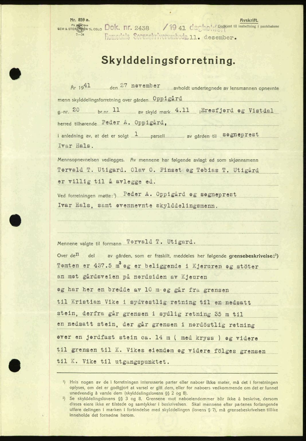 Romsdal sorenskriveri, AV/SAT-A-4149/1/2/2C: Mortgage book no. A11, 1941-1942, Diary no: : 2438/1941