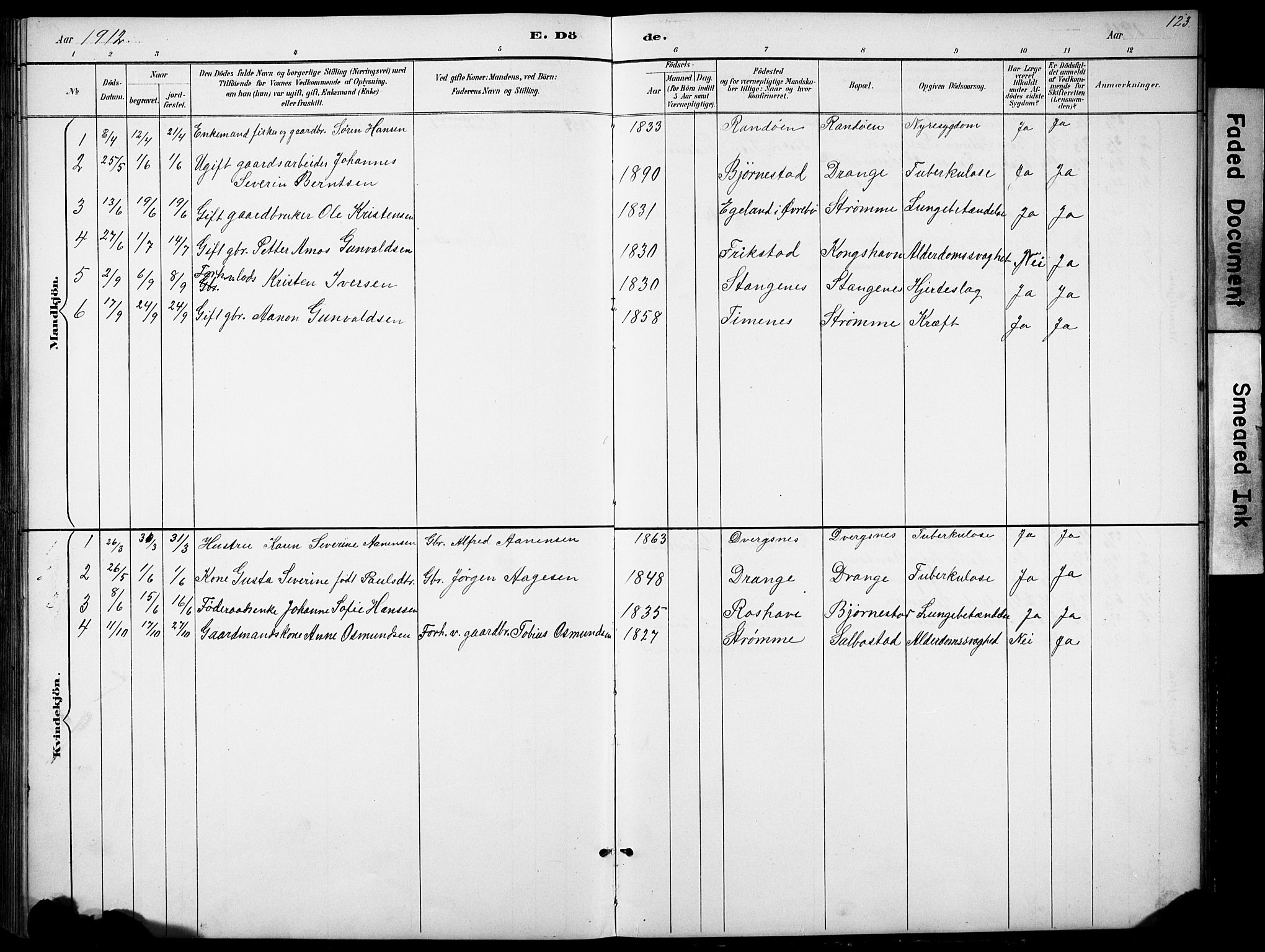 Oddernes sokneprestkontor, SAK/1111-0033/F/Fb/Fbb/L0002: Parish register (copy) no. B 2, 1889-1933, p. 123