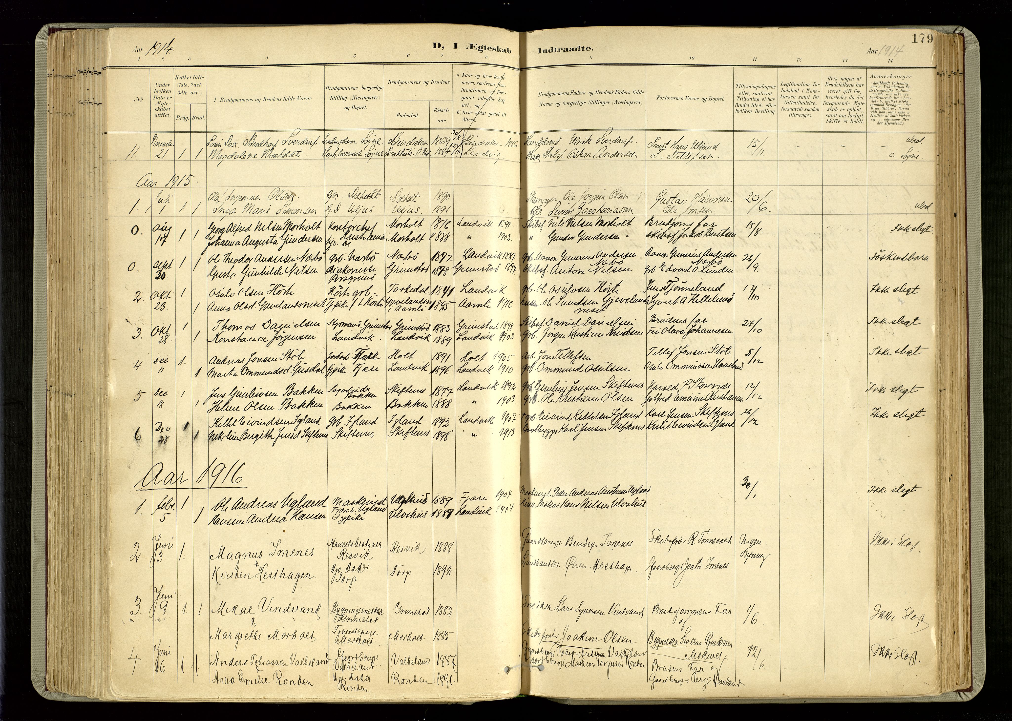 Hommedal sokneprestkontor, SAK/1111-0023/F/Fa/Fab/L0007: Parish register (official) no. A 7, 1898-1924, p. 179