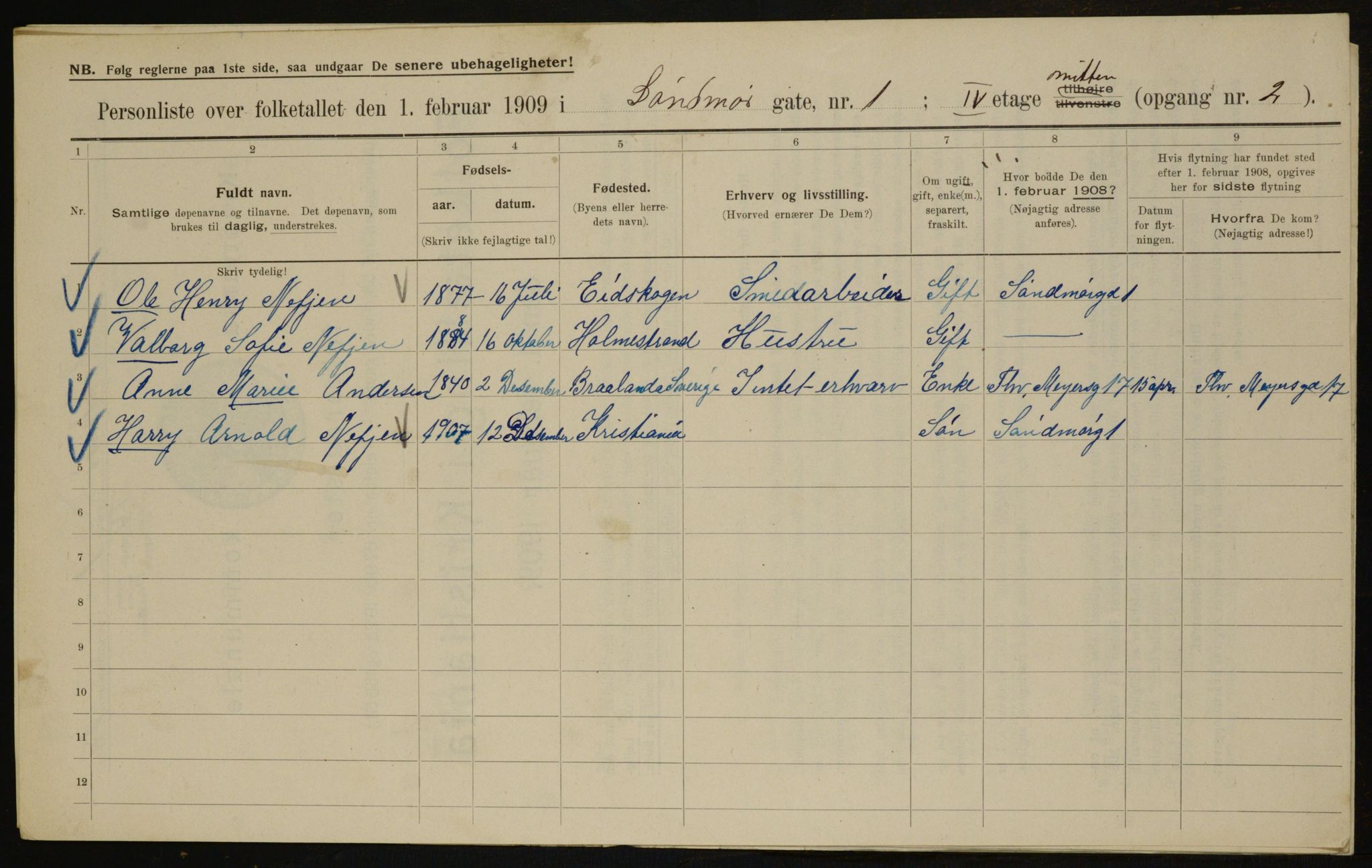 OBA, Municipal Census 1909 for Kristiania, 1909, p. 94727