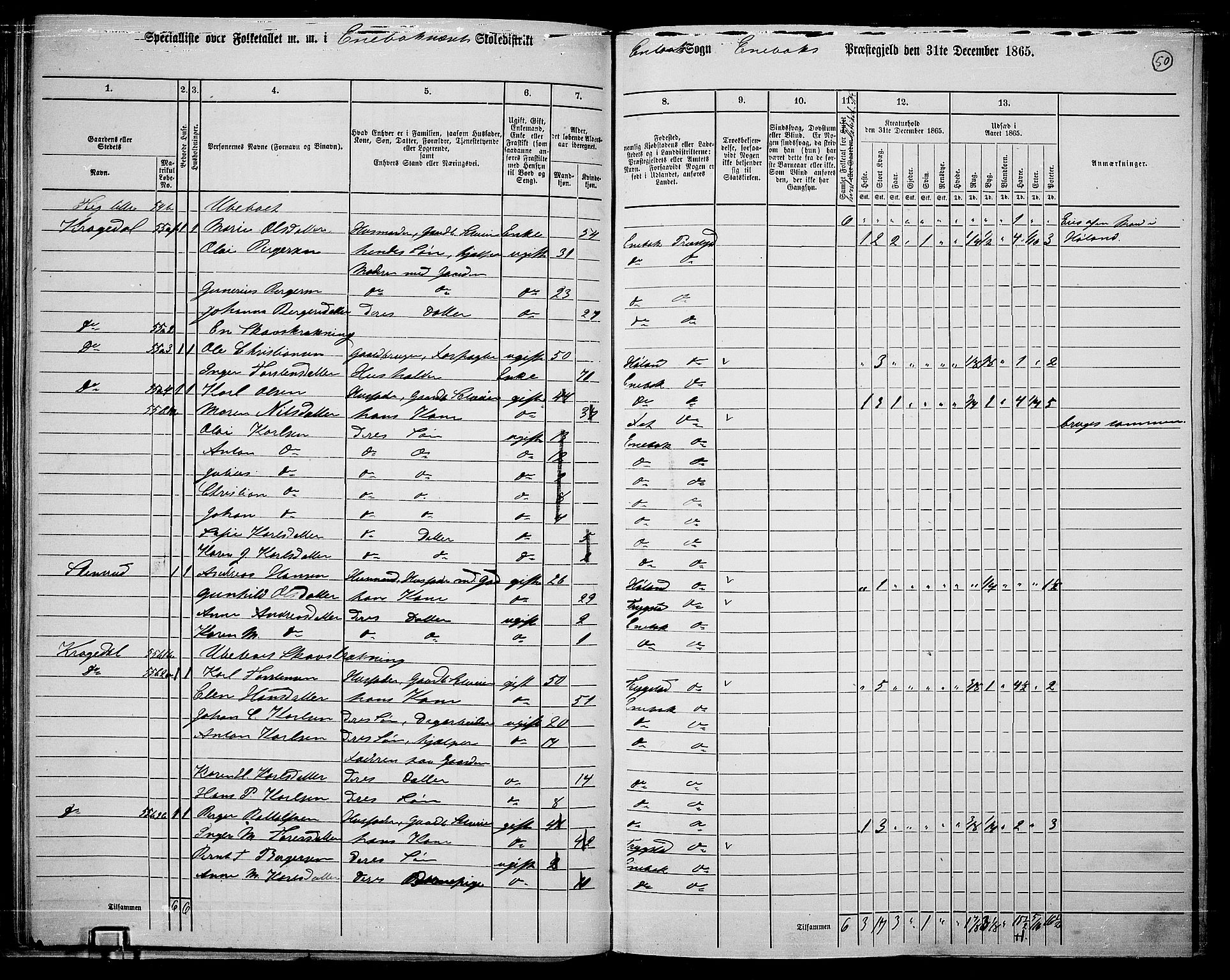 RA, 1865 census for Enebakk, 1865, p. 47