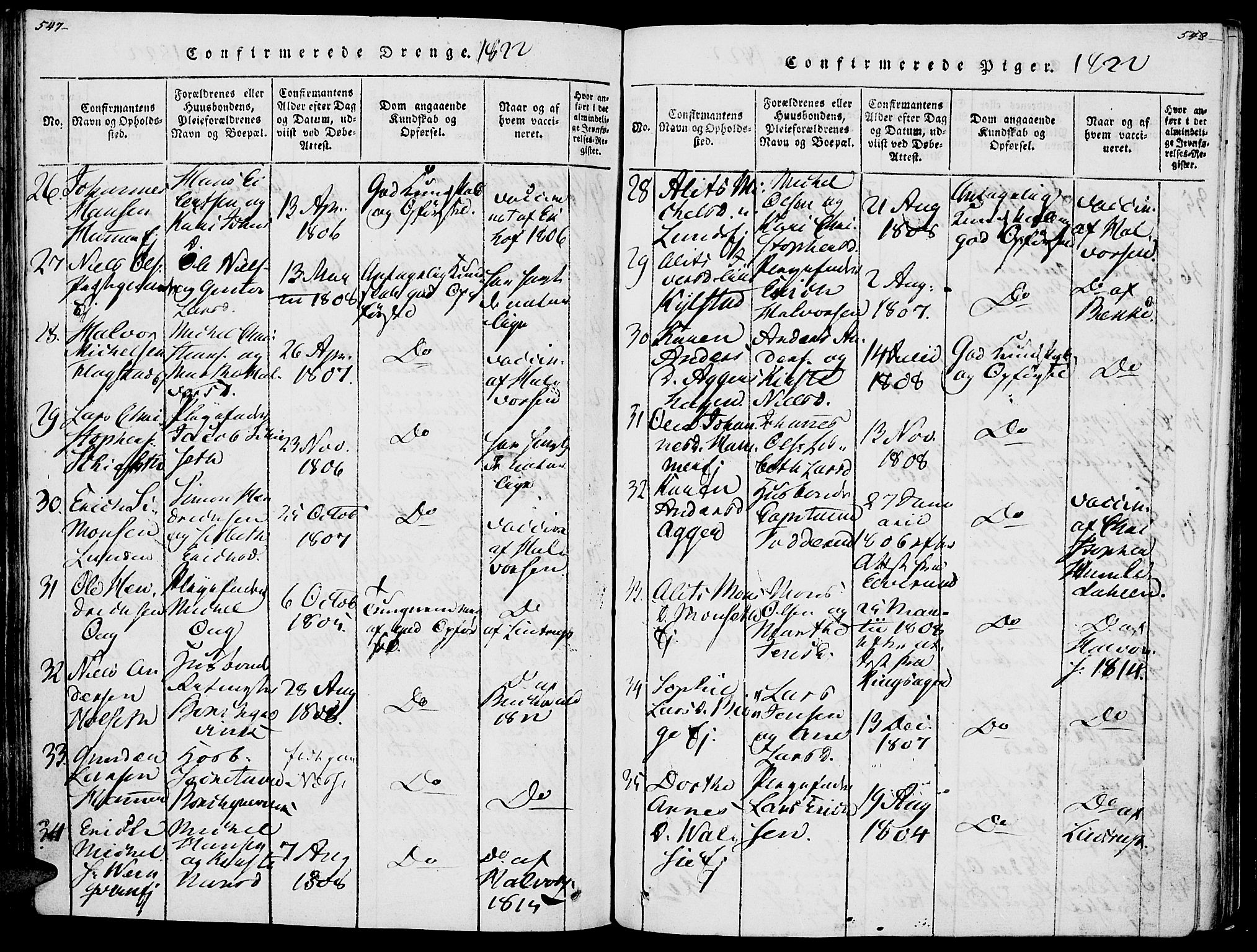 Vang prestekontor, Hedmark, AV/SAH-PREST-008/H/Ha/Haa/L0007: Parish register (official) no. 7, 1813-1826, p. 547-548