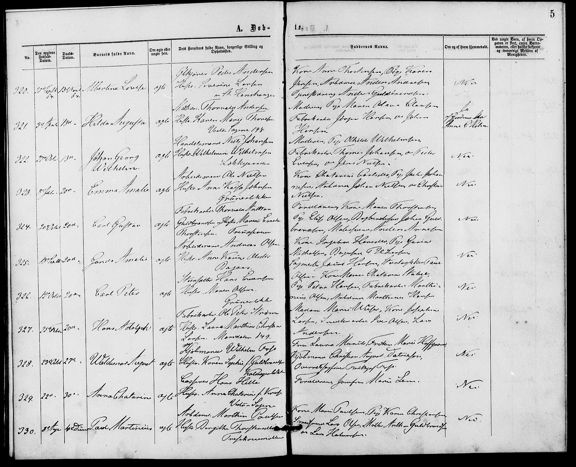 Gamle Aker prestekontor Kirkebøker, SAO/A-10617a/G/L0002: Parish register (copy) no. 2, 1864-1869, p. 5
