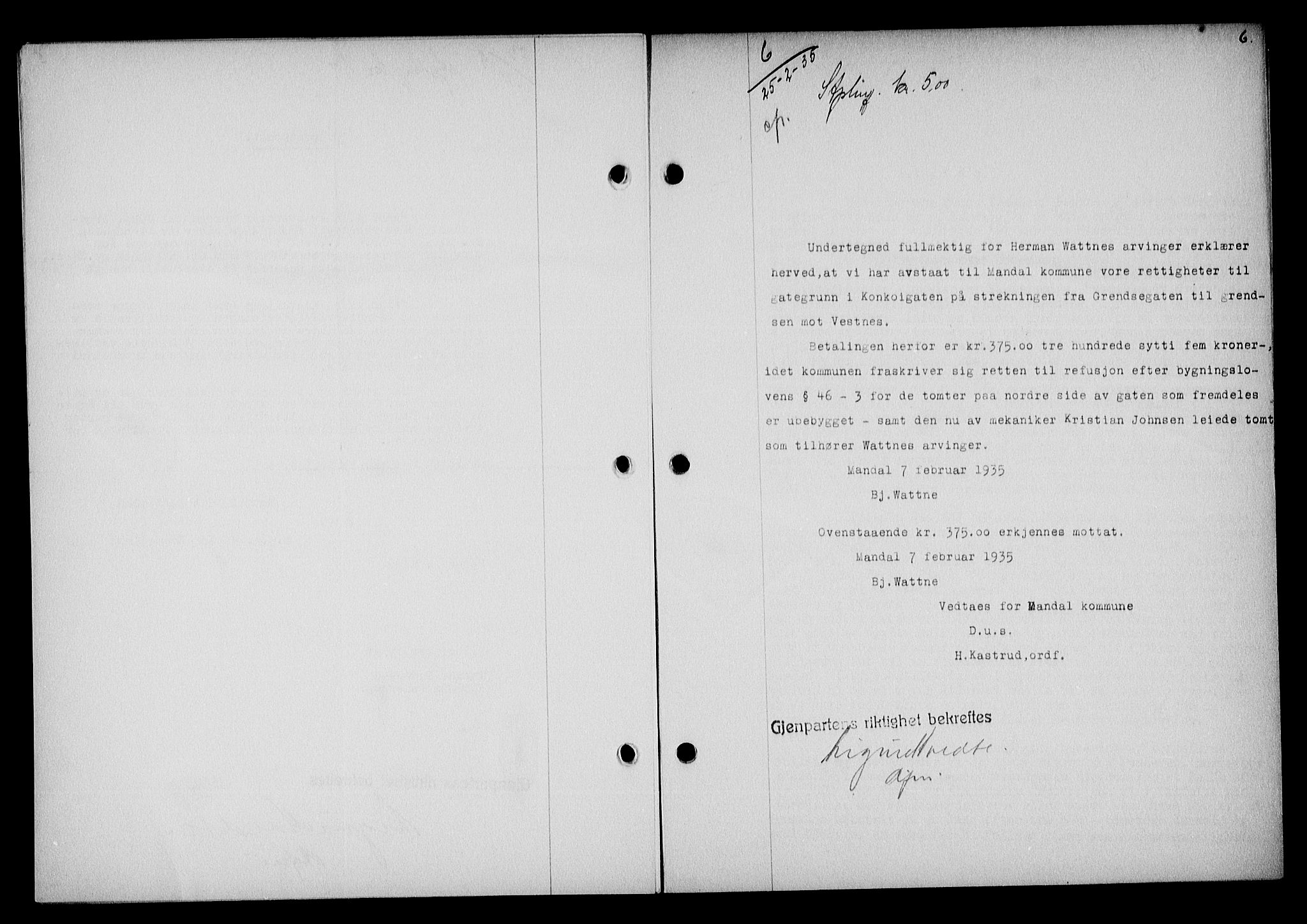 Mandal sorenskriveri, SAK/1221-0005/001/G/Gb/Gba/L0068: Mortgage book no. A-5, 1934-1935, Deed date: 25.02.1935