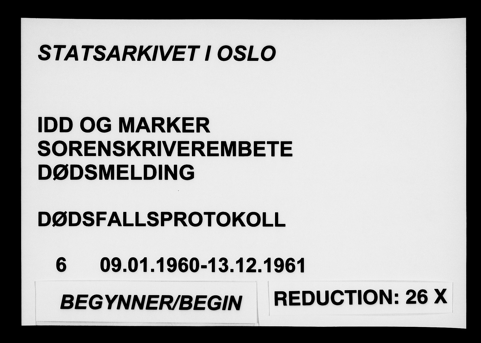 Idd og Marker sorenskriveri, AV/SAO-A-10283/H/Ha/Haa/L0006: Dødsanmeldelsesprotokoll, 1960-1961