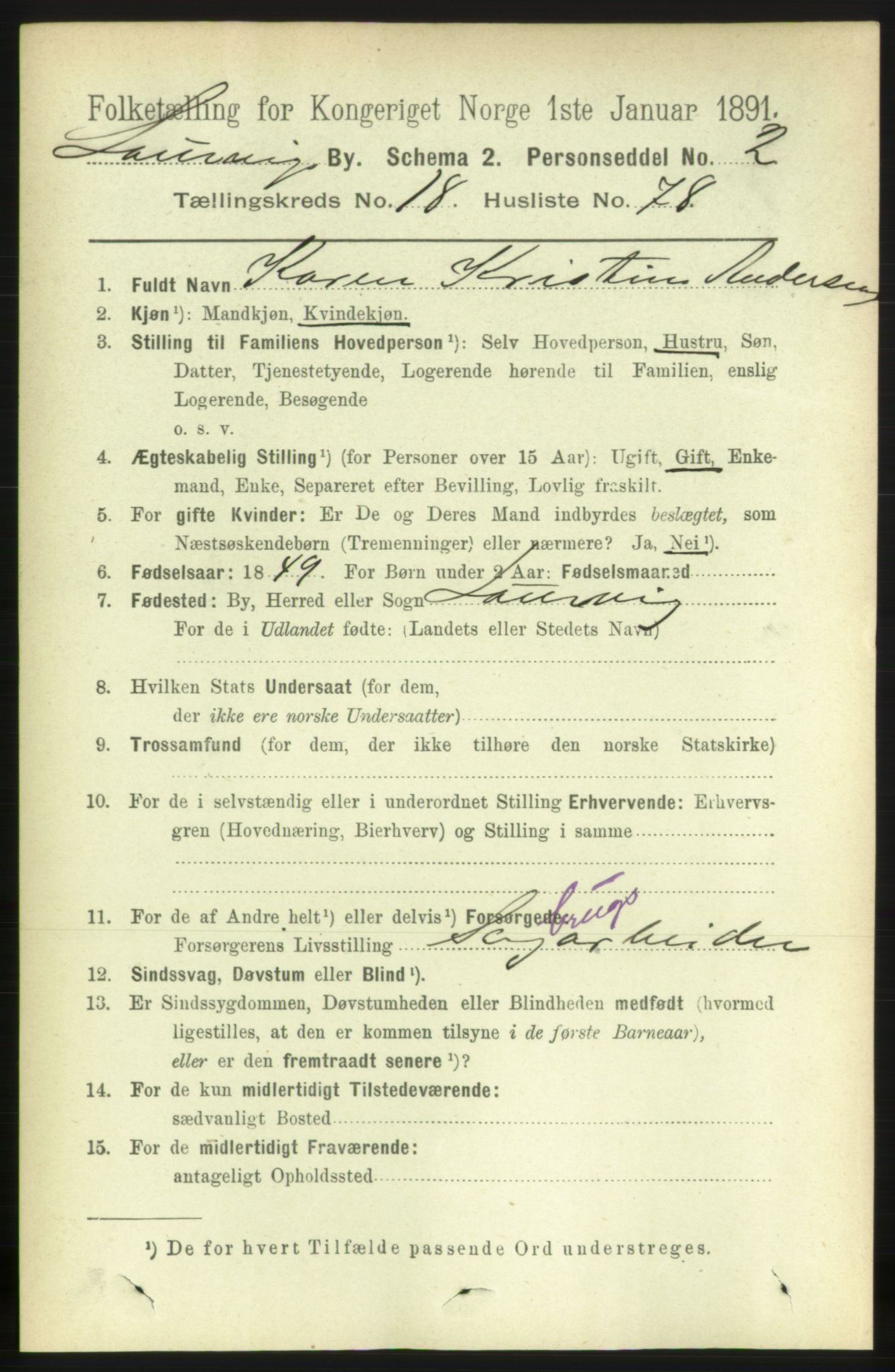 RA, 1891 census for 0707 Larvik, 1891, p. 13877