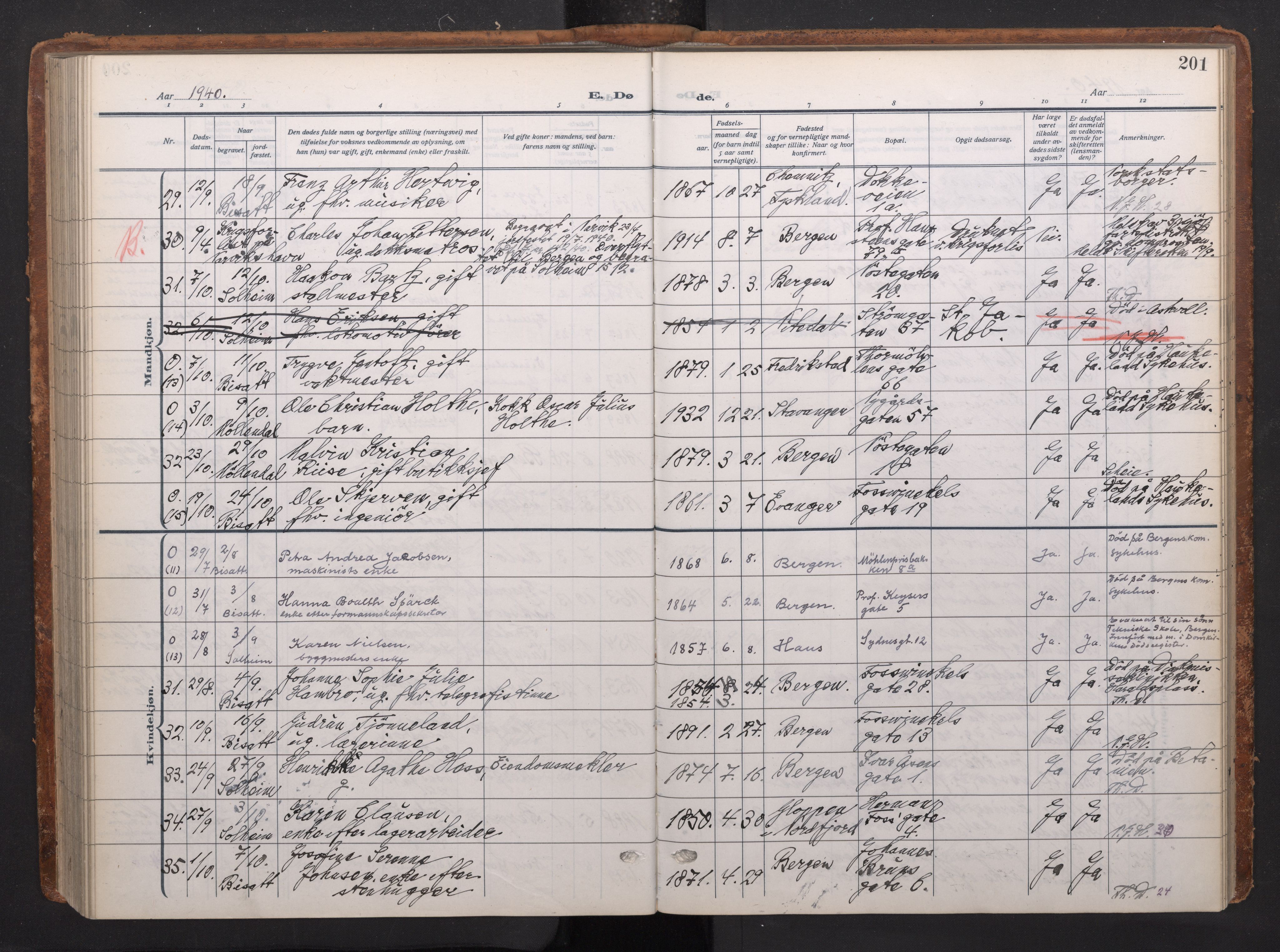 Johanneskirken sokneprestembete, AV/SAB-A-76001/H/Haa/L0020: Parish register (official) no. E 2, 1916-1951, p. 201