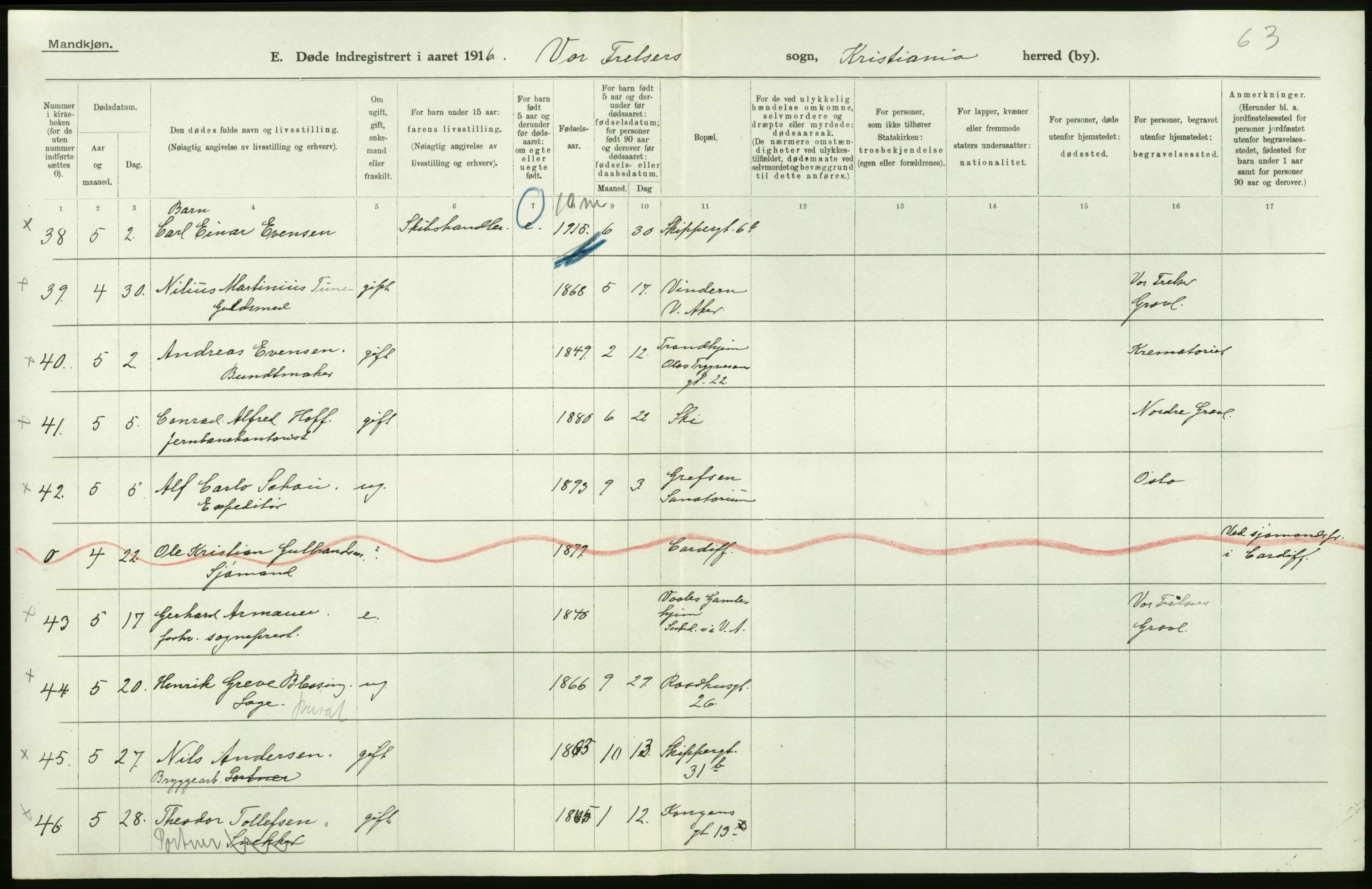 Statistisk sentralbyrå, Sosiodemografiske emner, Befolkning, AV/RA-S-2228/D/Df/Dfb/Dfbf/L0010: Kristiania: Døde, dødfødte., 1916, p. 40