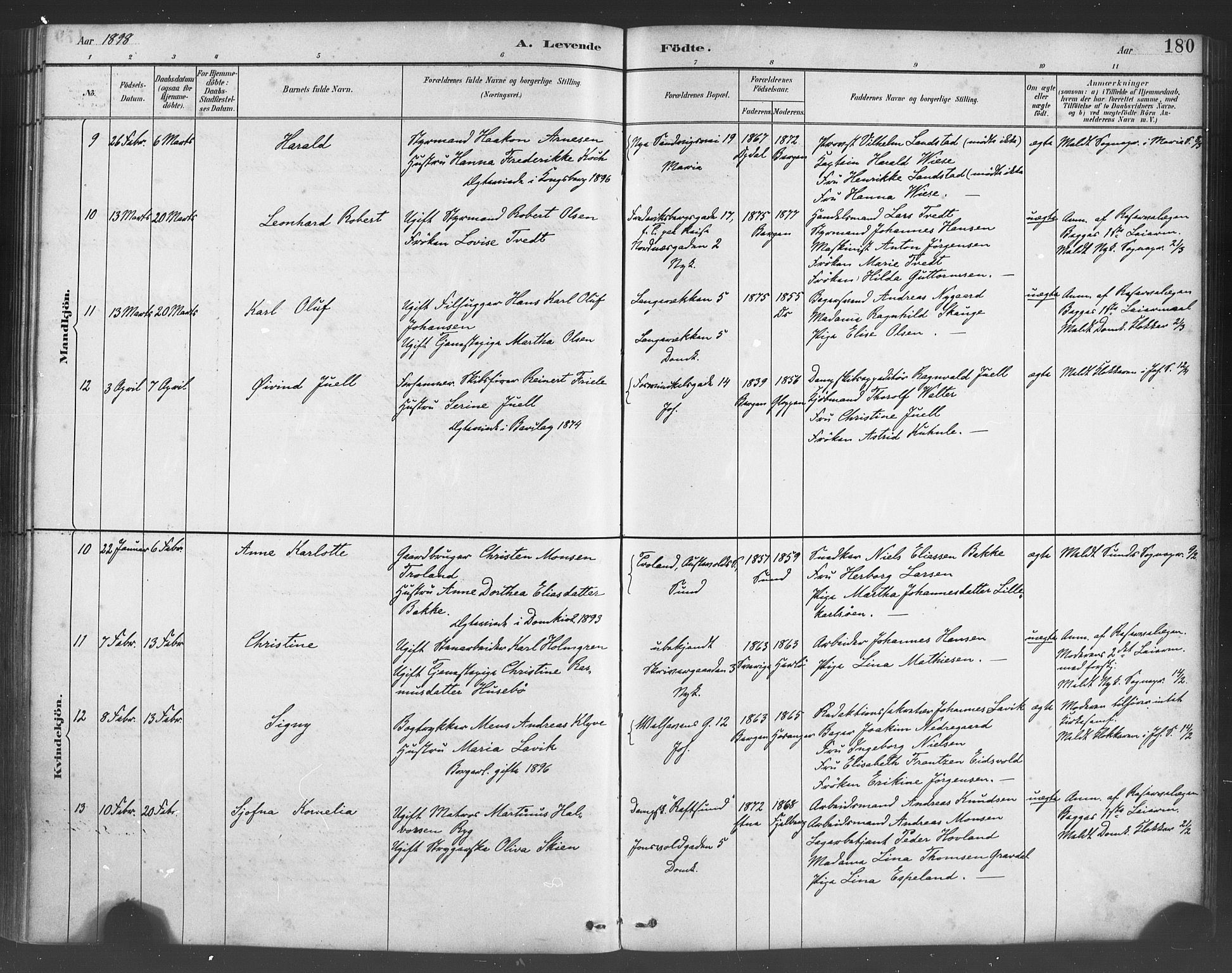 Fødselsstiftelsens sokneprestembete*, SAB/-: Parish register (official) no. A 2, 1884-1900, p. 180