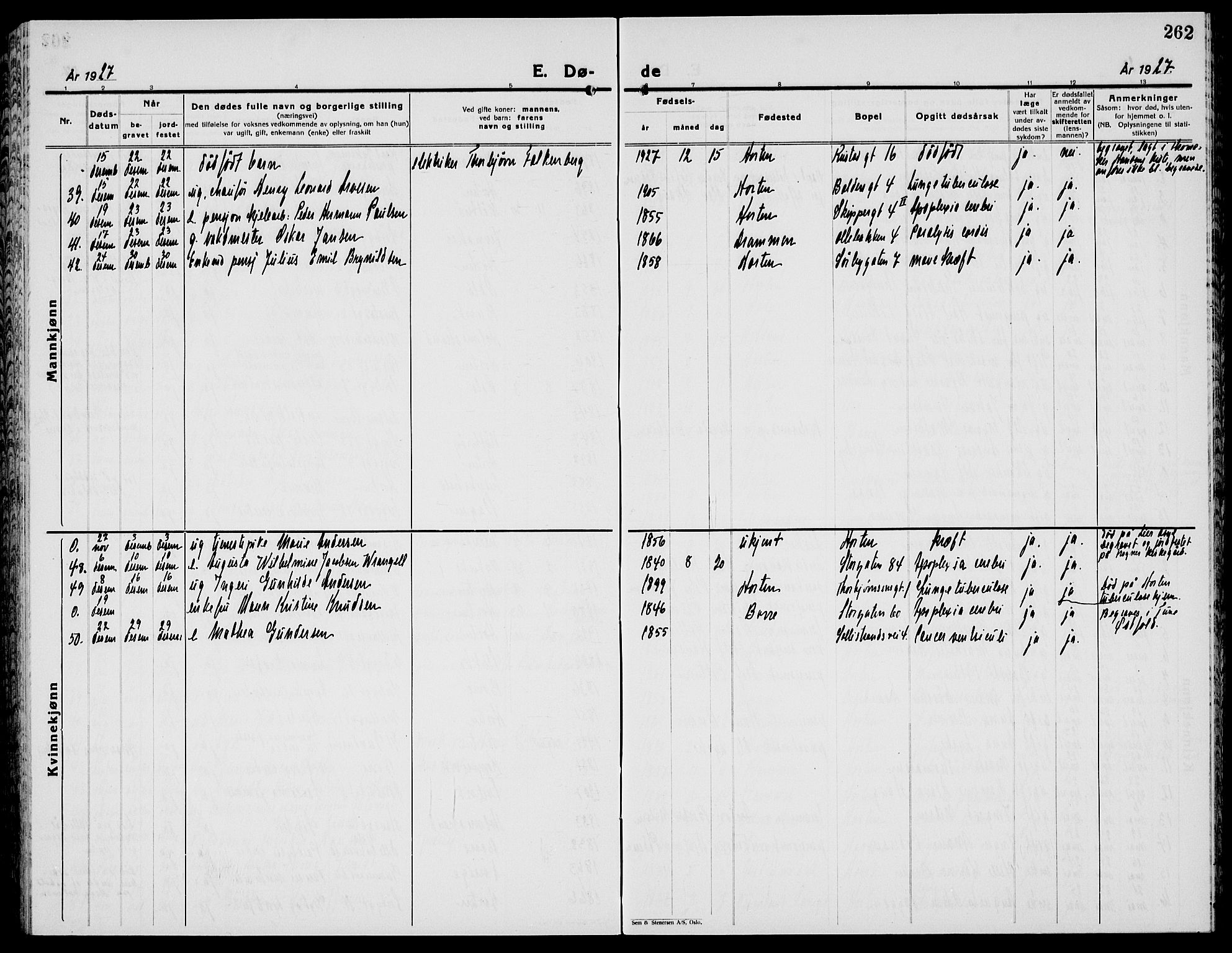 Horten kirkebøker, AV/SAKO-A-348/G/Ga/L0009: Parish register (copy) no. 9, 1926-1936, p. 262