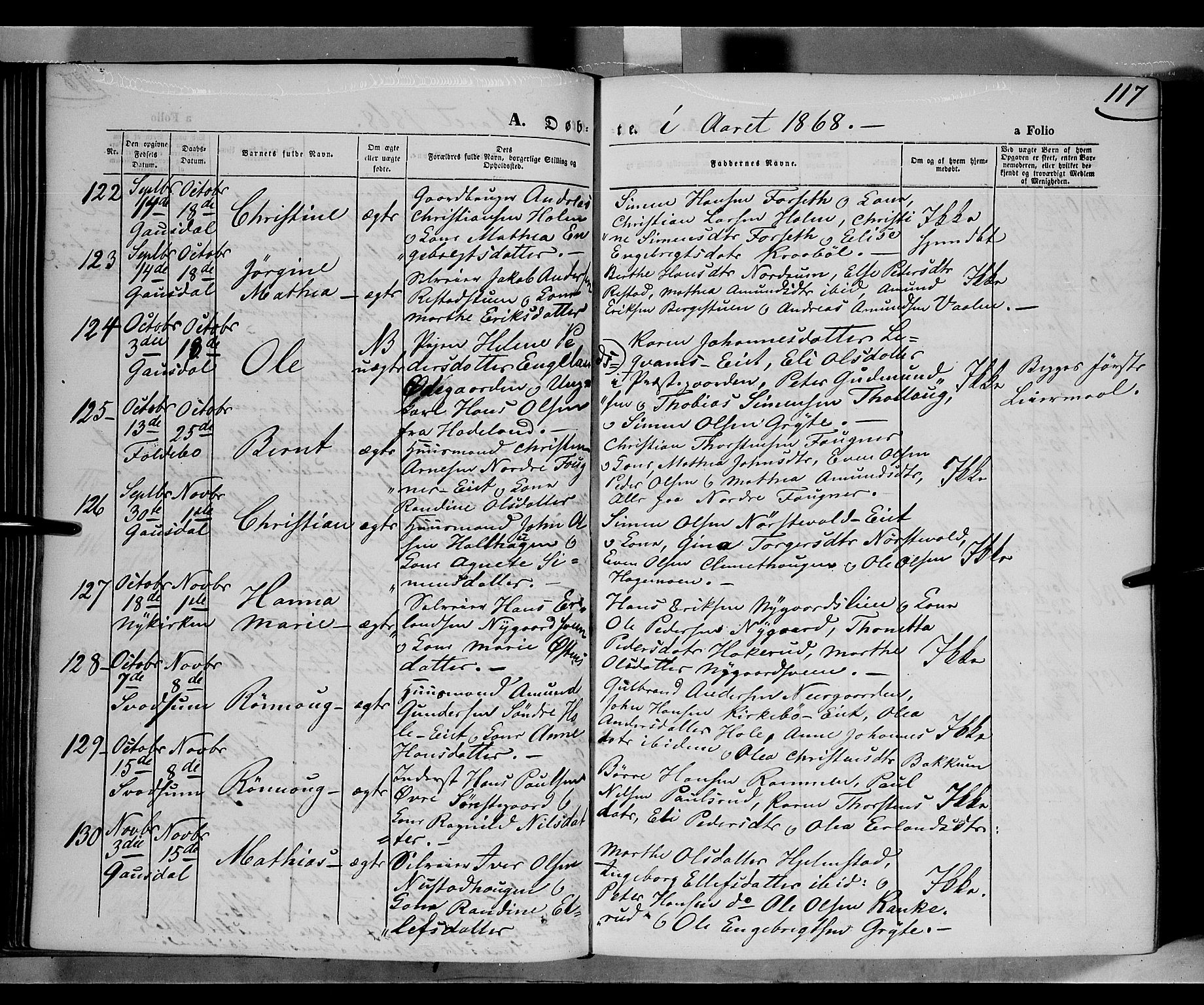 Gausdal prestekontor, SAH/PREST-090/H/Ha/Haa/L0009: Parish register (official) no. 9, 1862-1873, p. 117