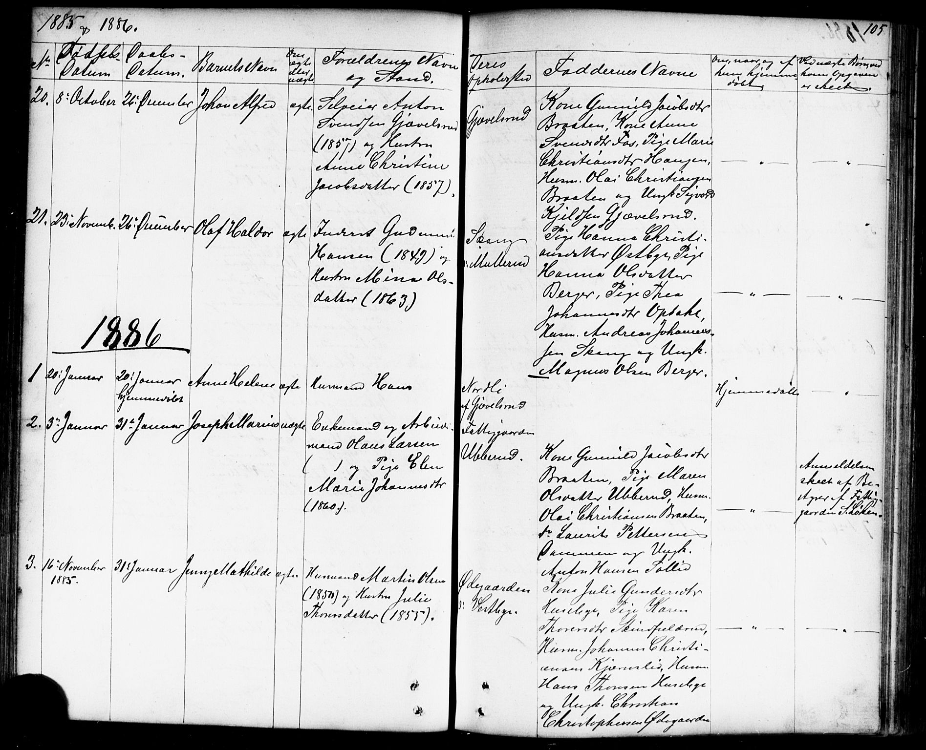 Enebakk prestekontor Kirkebøker, SAO/A-10171c/G/Gb/L0001: Parish register (copy) no. II 1, 1859-1890, p. 105